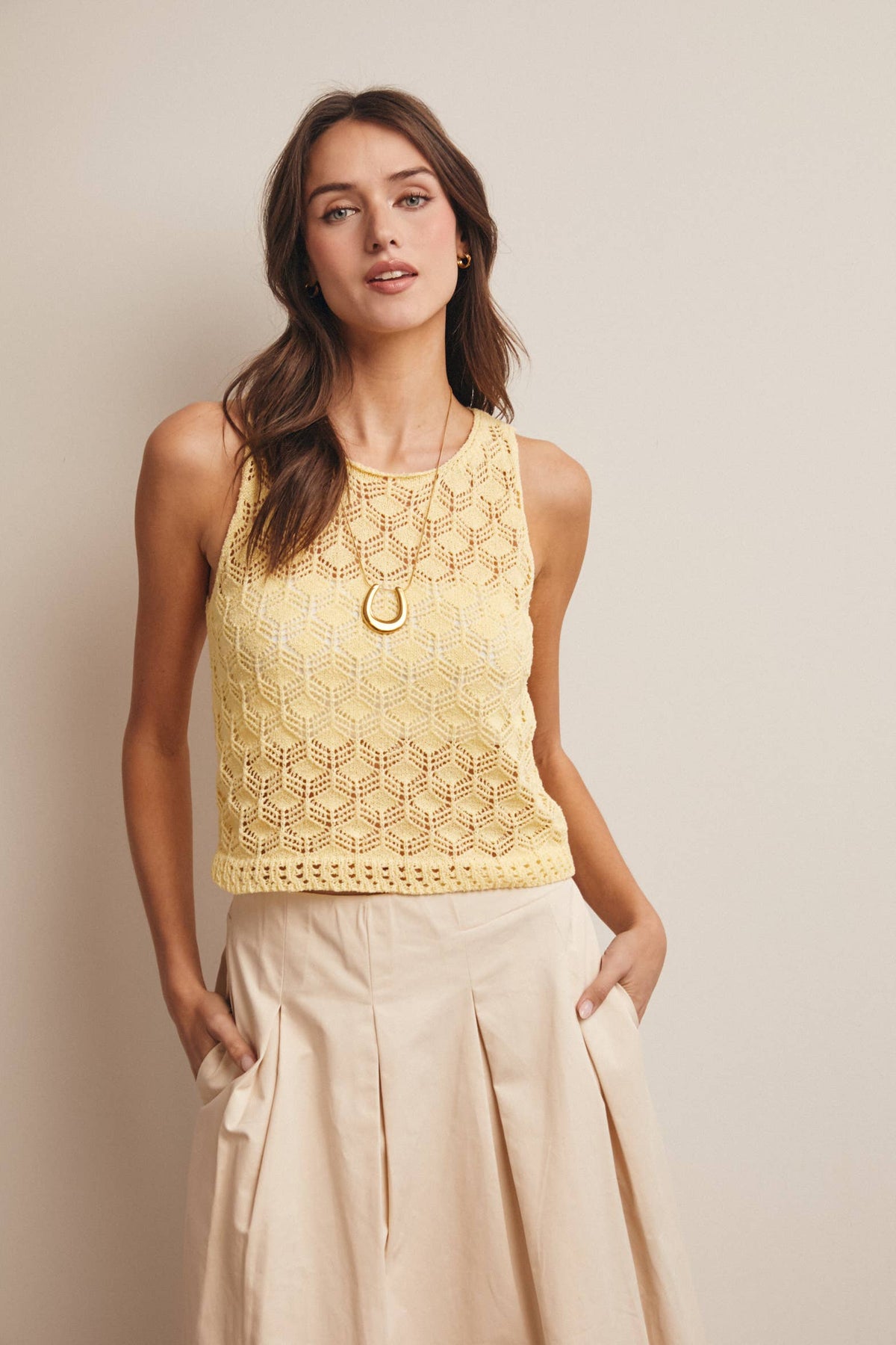 Sleeveless Crochet Knit Tank Top
