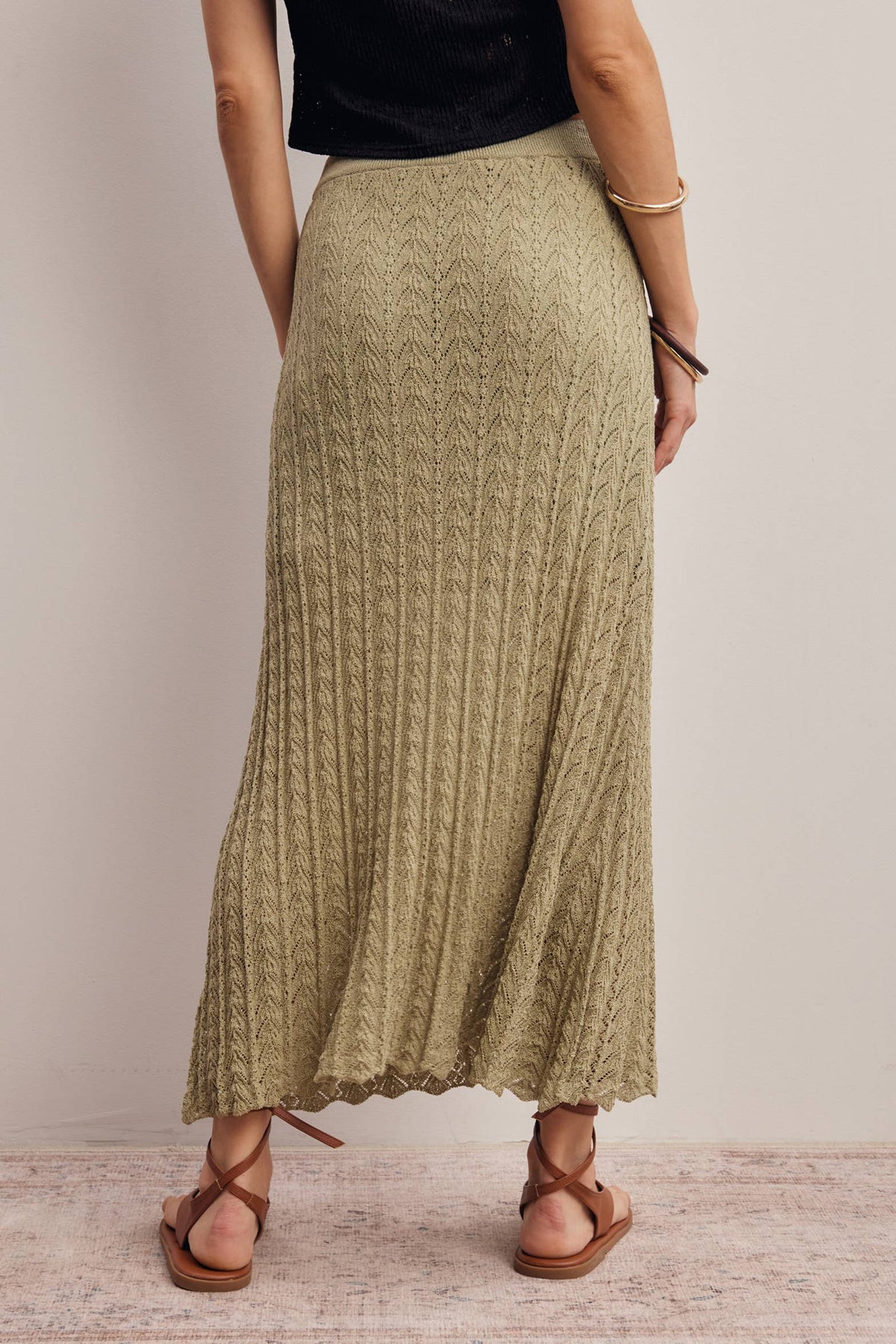 Pointelle Sage Knit Midi Skirt