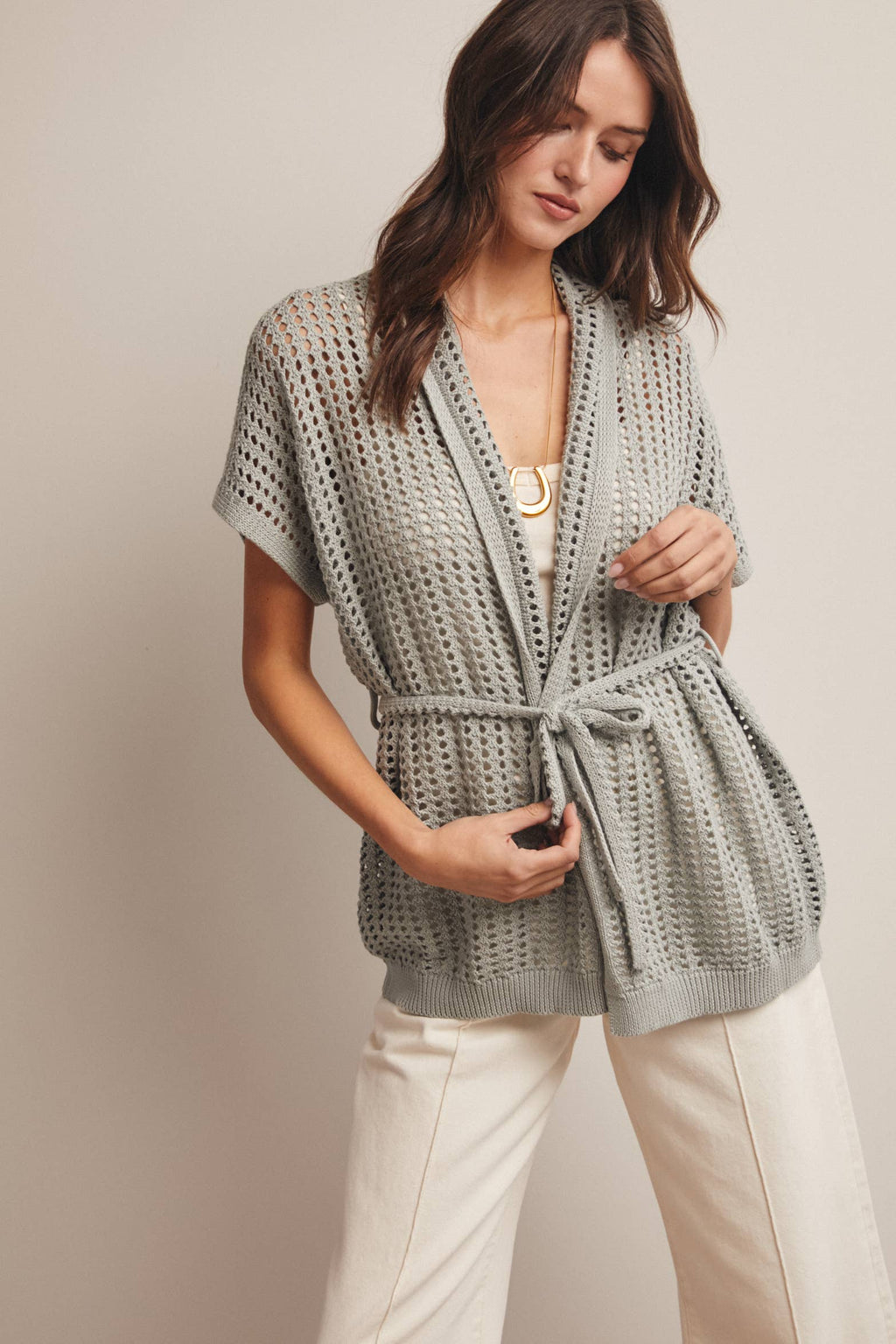 Open Knit Belted Cardigan