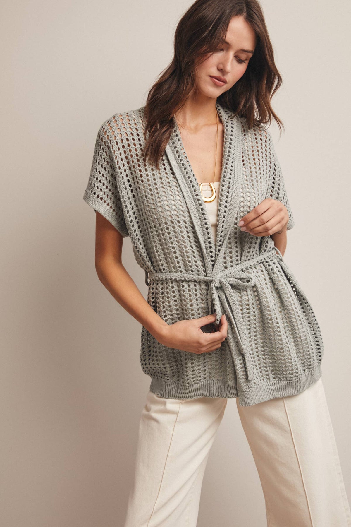 Open Knit Belted Cardigan