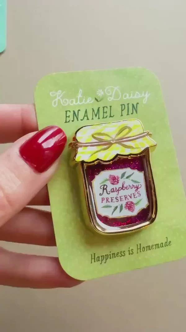Interactive Jam Jar Enamel Pin with Liquid Glitter