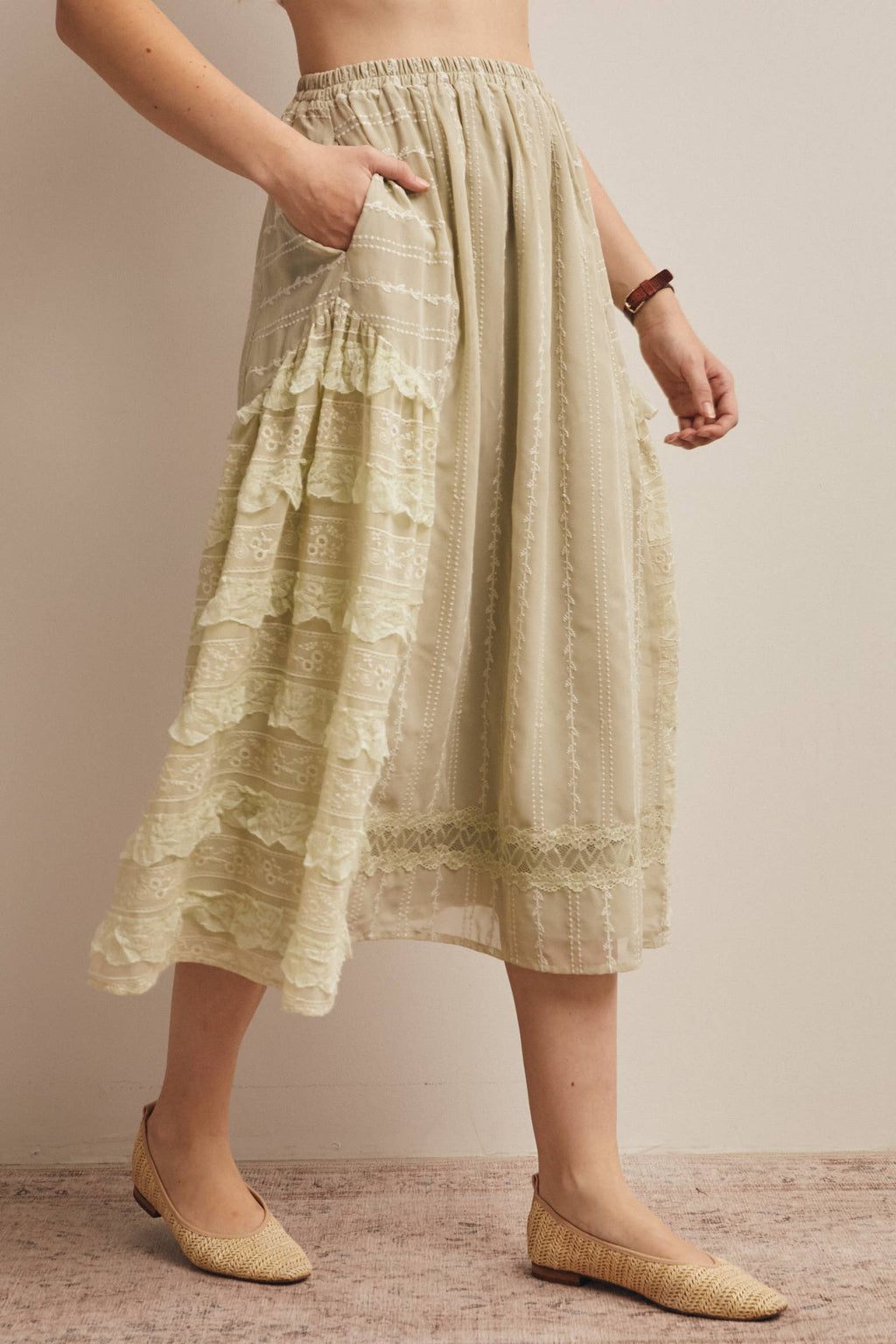 Lace Tiered Midi Skirt