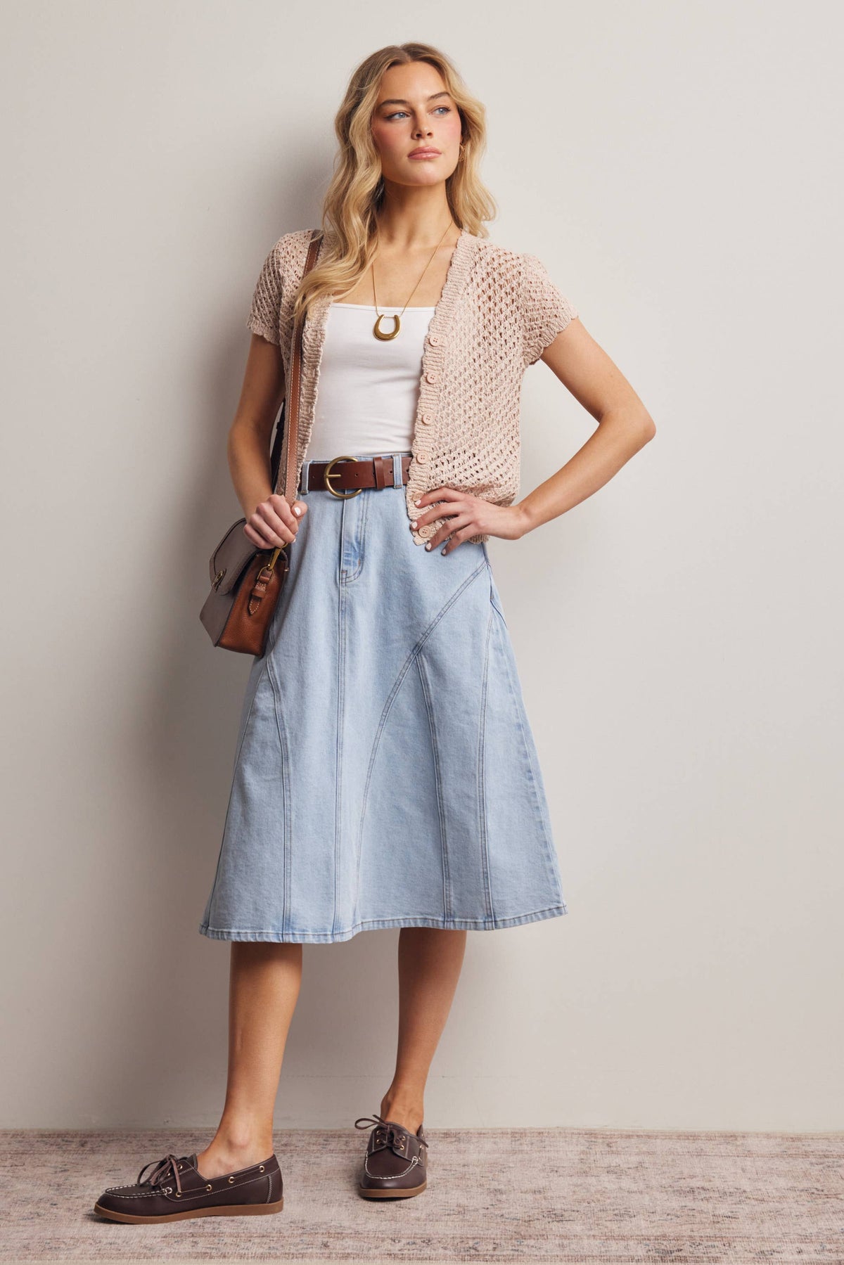 Open-Knit Short-Sleeve Crochet Cardigan Top