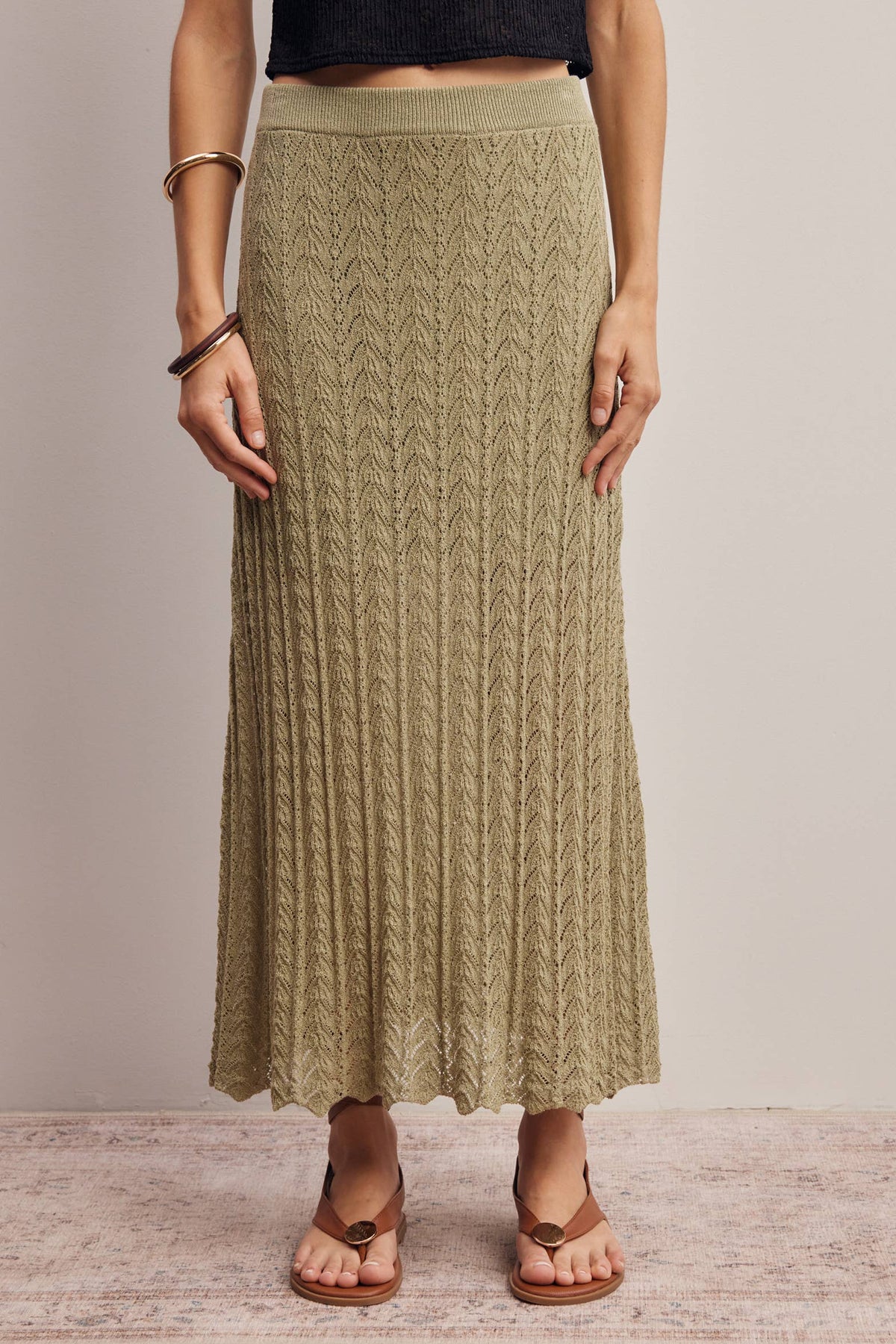 Pointelle Sage Knit Midi Skirt