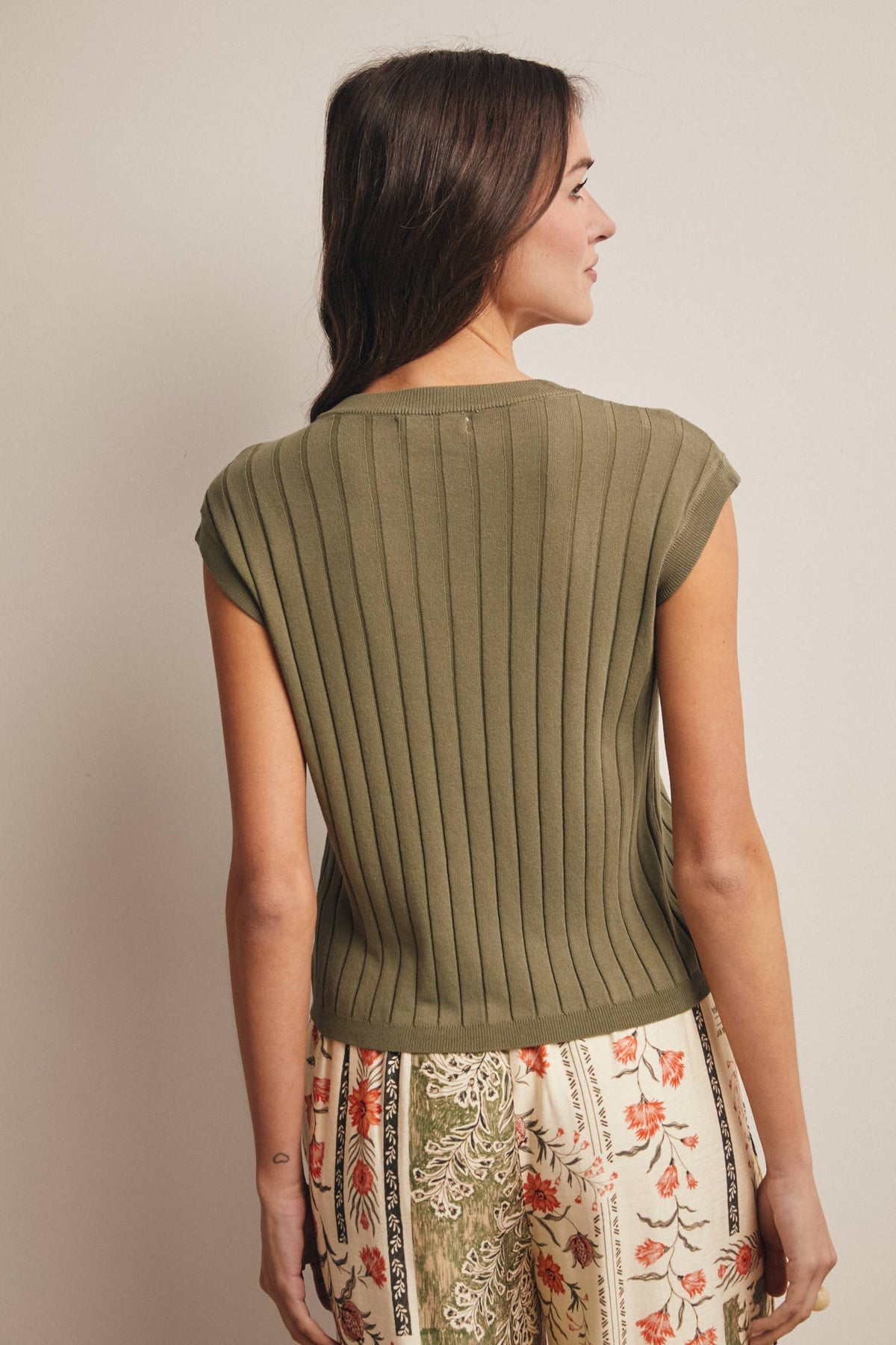 Ribbed Button-Front Knit Tank