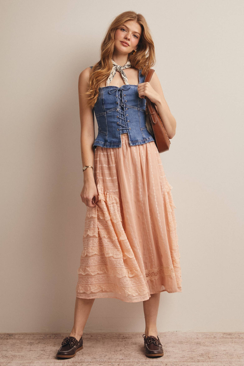 Lace Tiered Midi Skirt