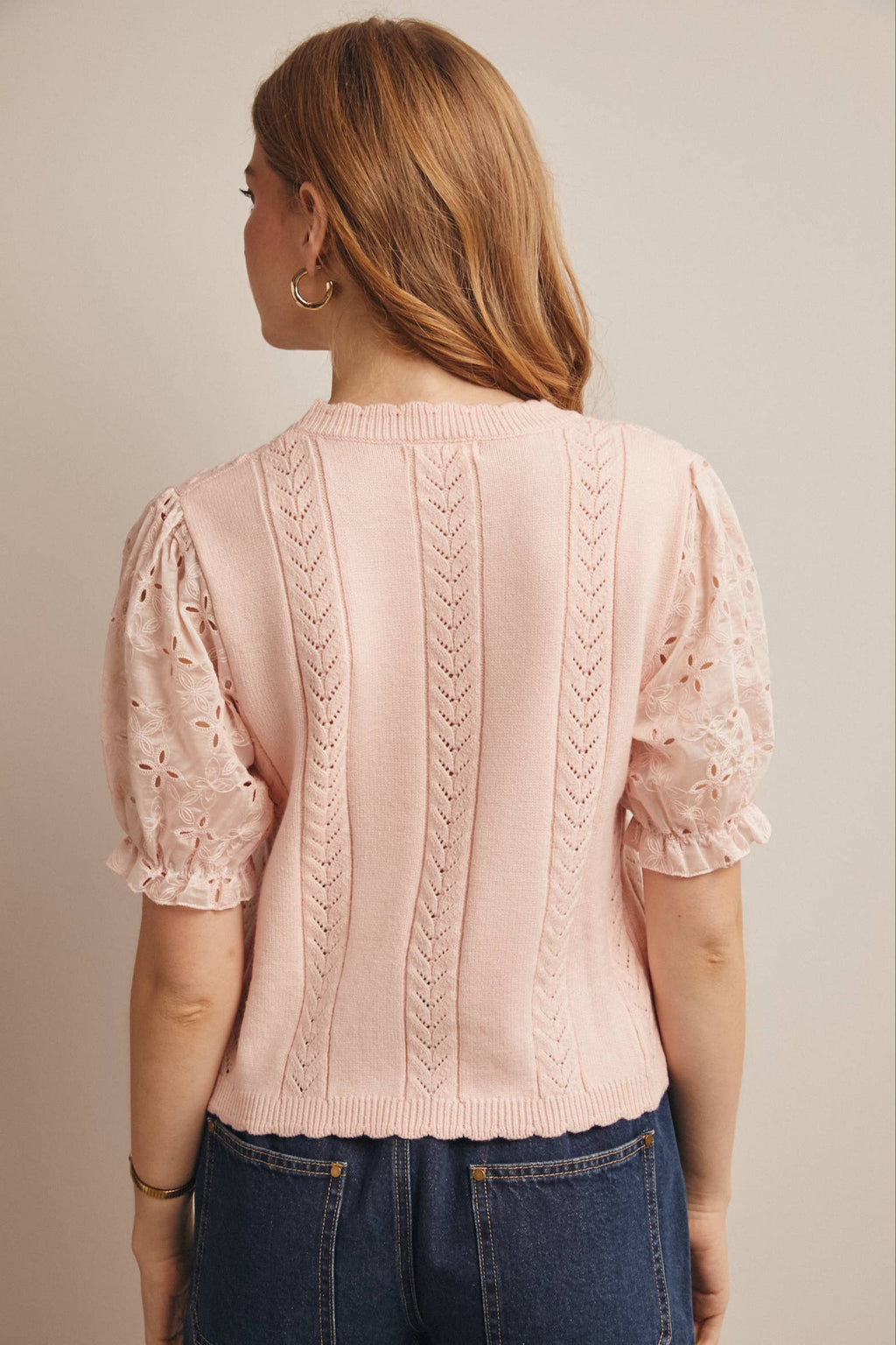 Lace Puff Sleeve Knit Top