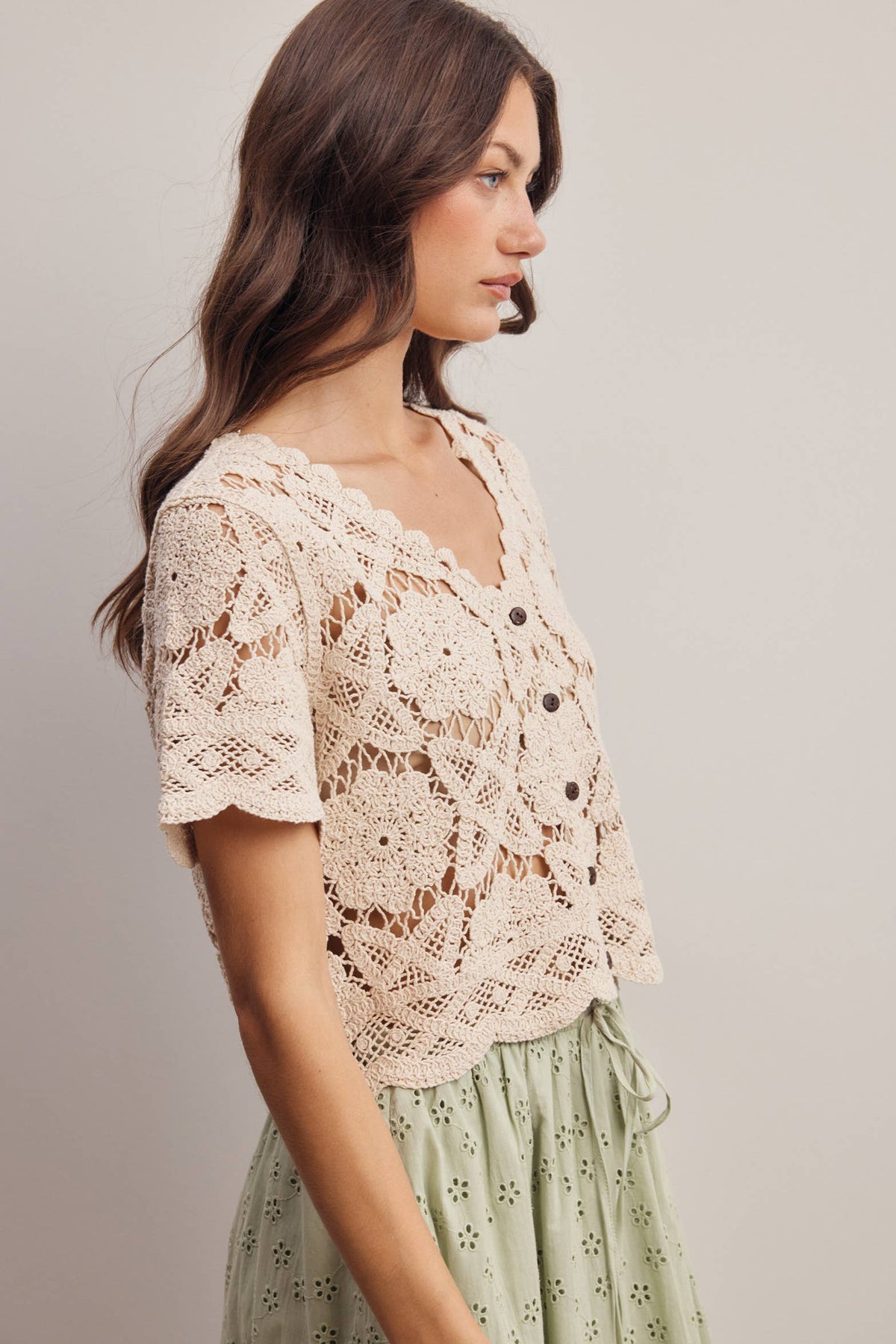 Crochet Lace Short Sleeve Top