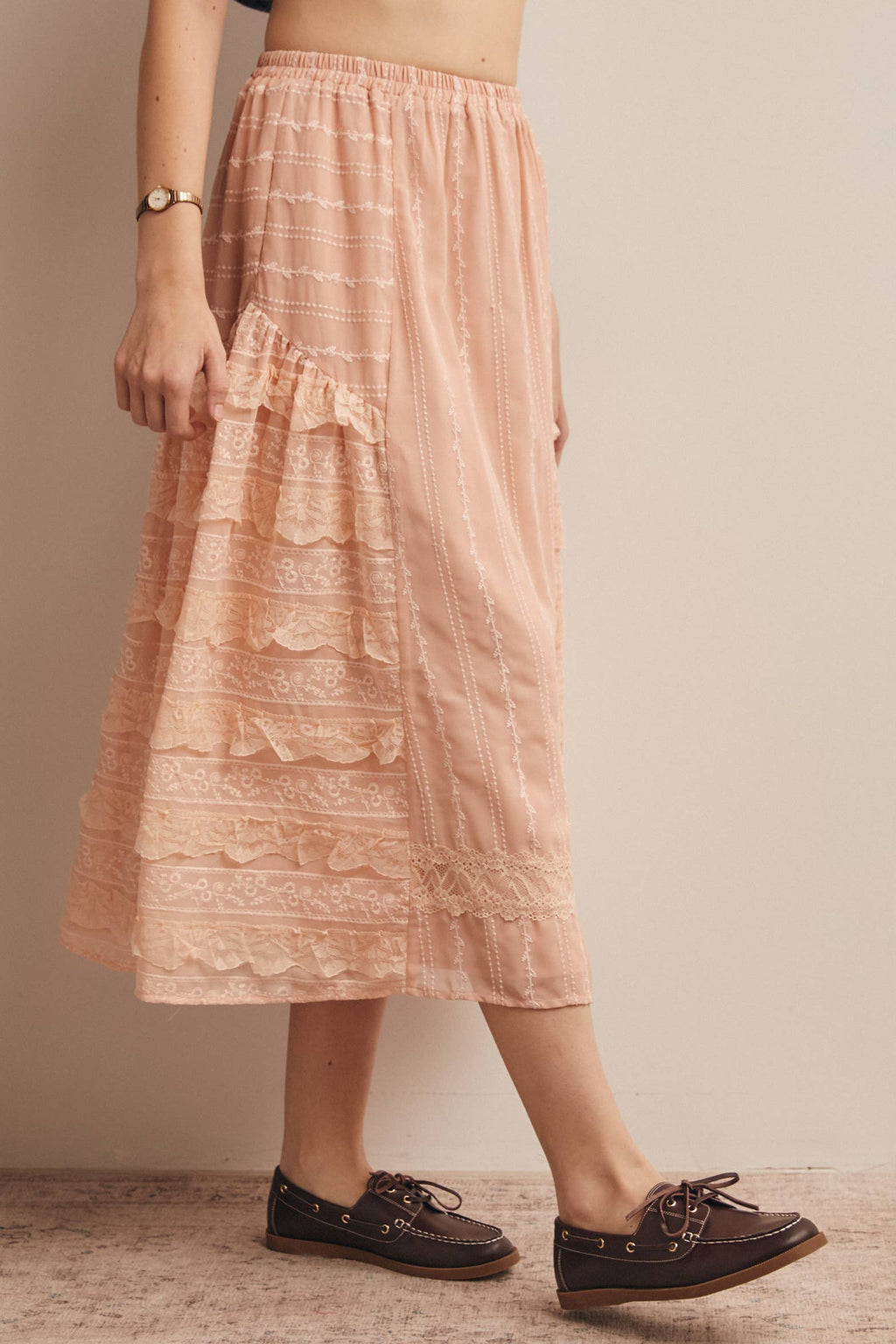 Lace Tiered Midi Skirt