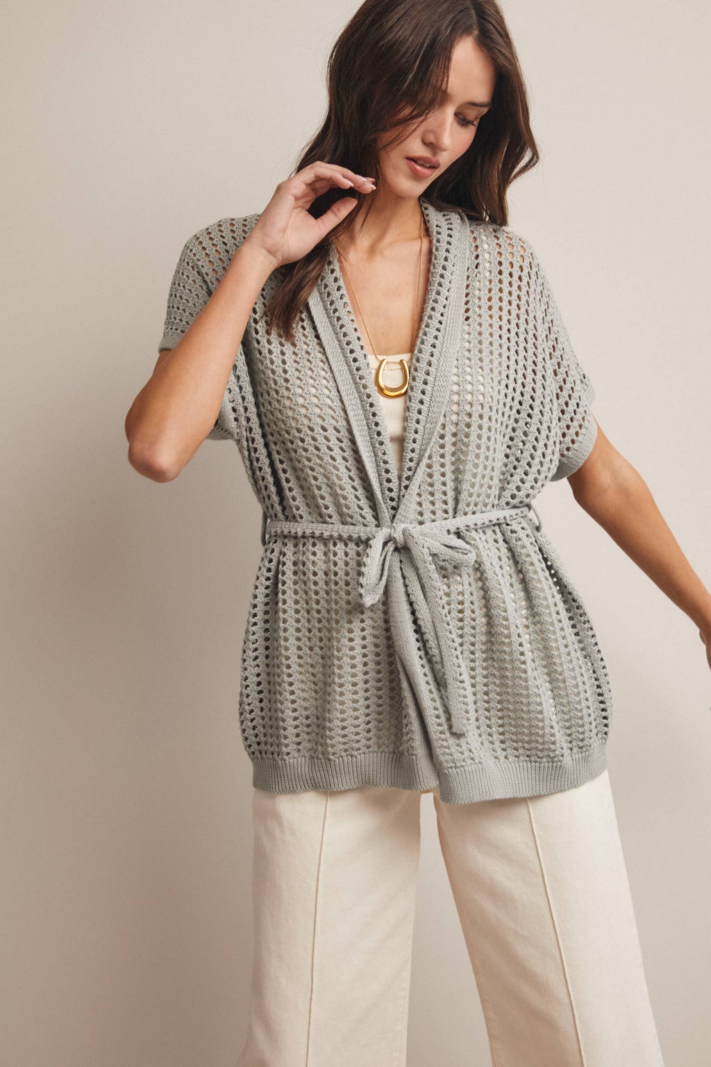 Open Knit Belted Cardigan