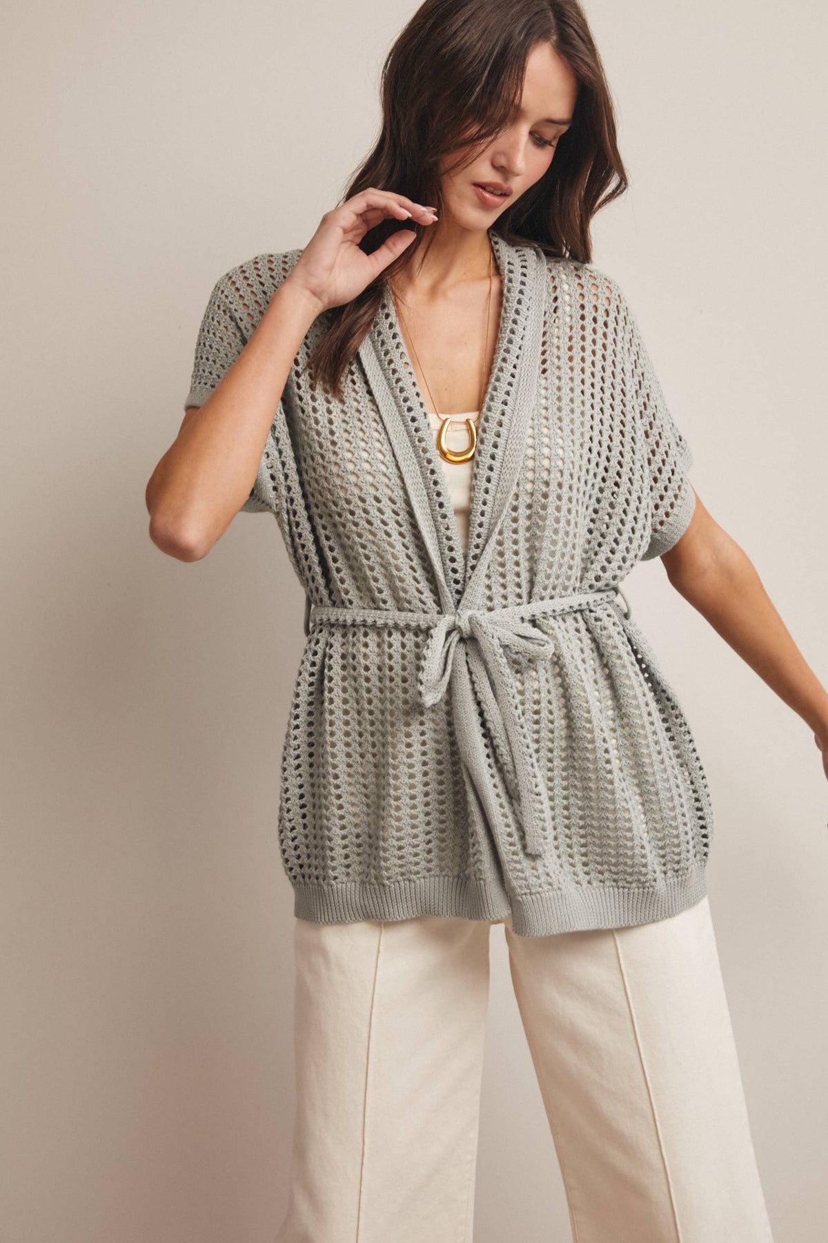 Open Knit Belted Cardigan