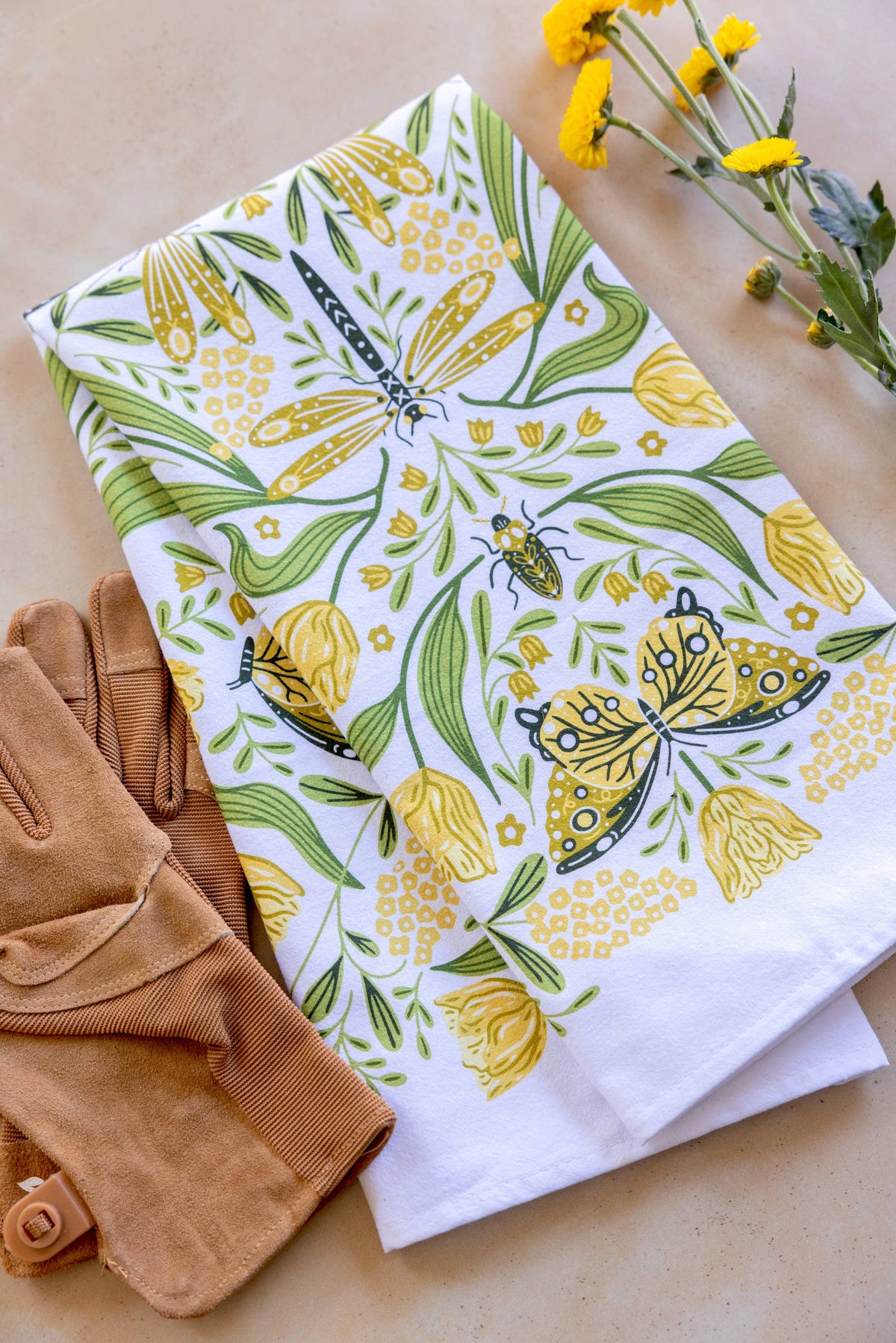 Golden Garden Tea Towel – Butterflies, Floral