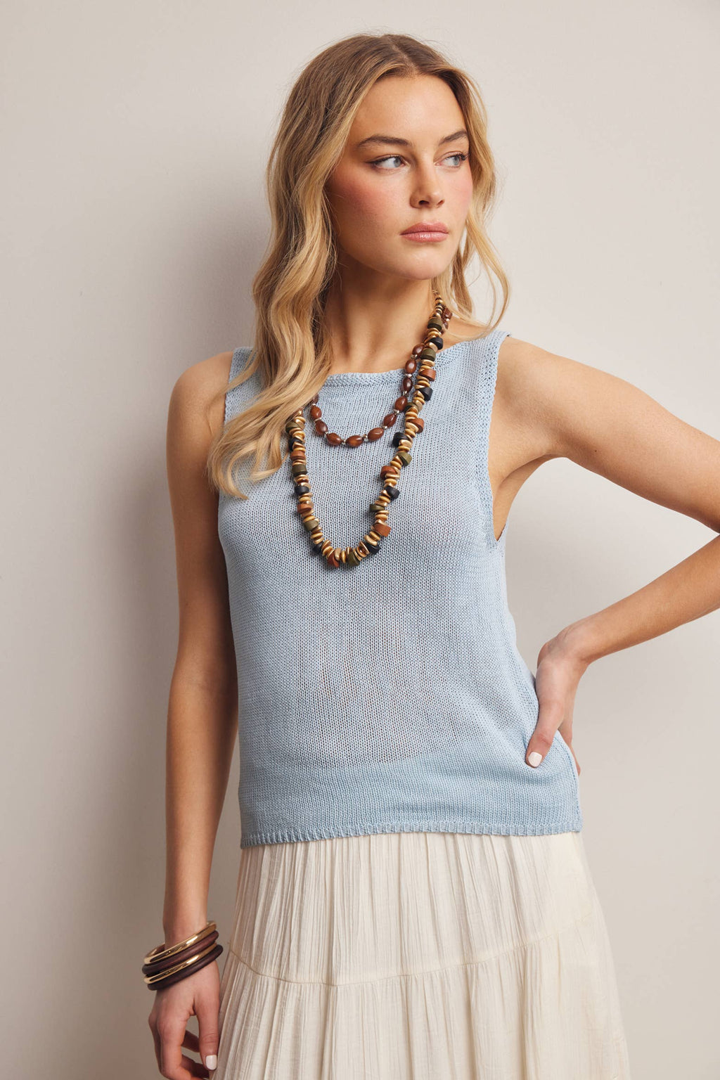 Sleeveless Cotton Knit Tank Top