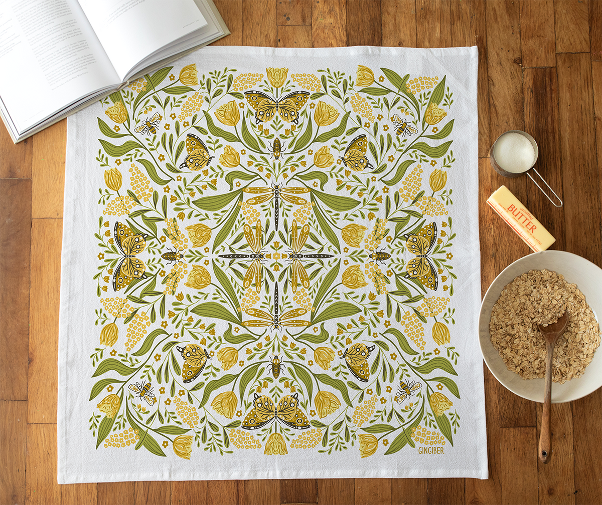 Golden Garden Tea Towel – Butterflies, Floral