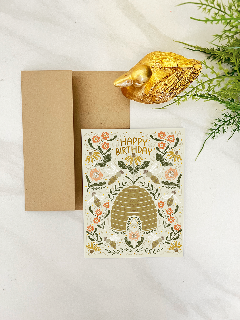 Beehive Birthday Greeting Card - Copper Foiled