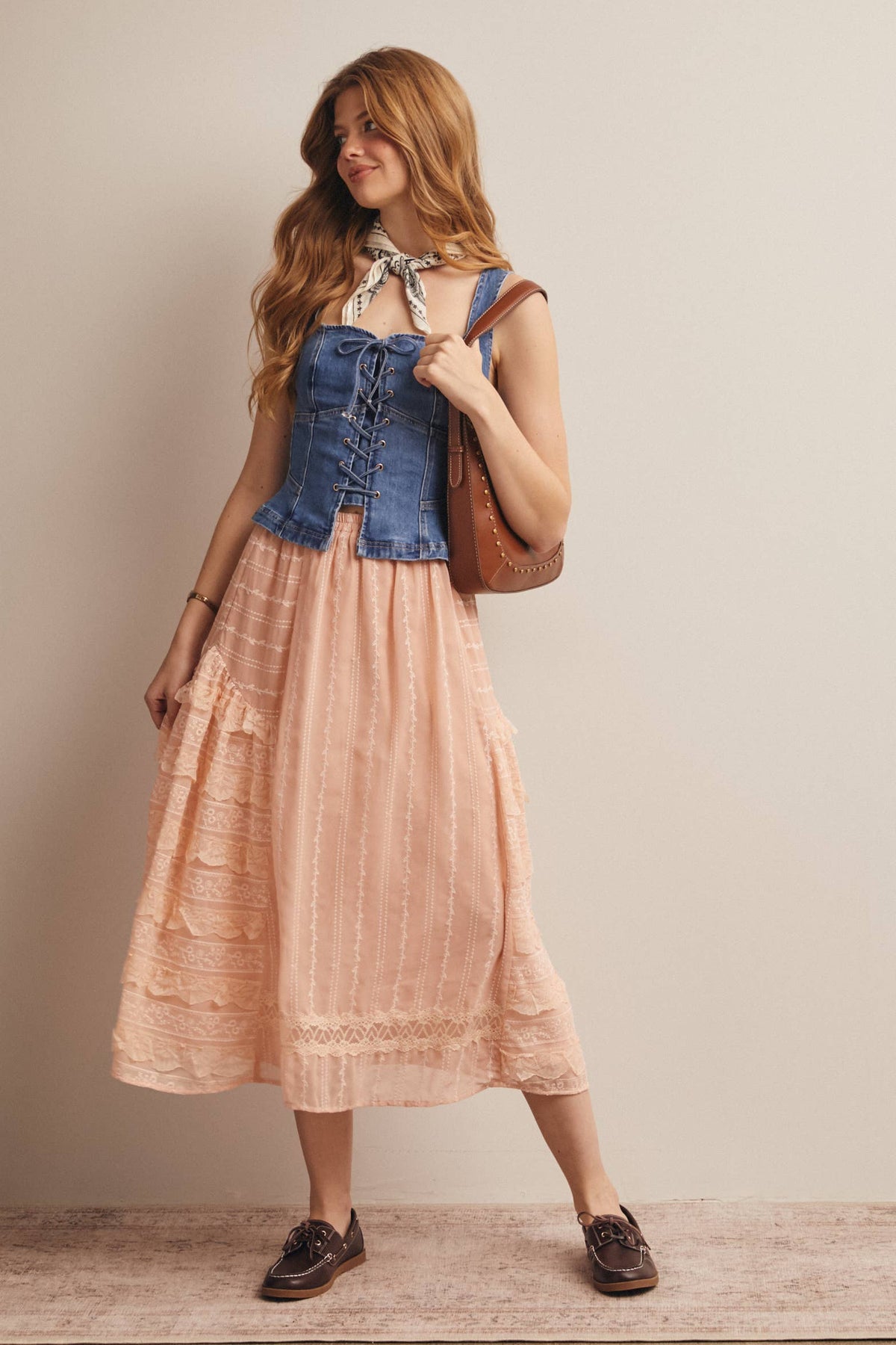 Lace Tiered Midi Skirt