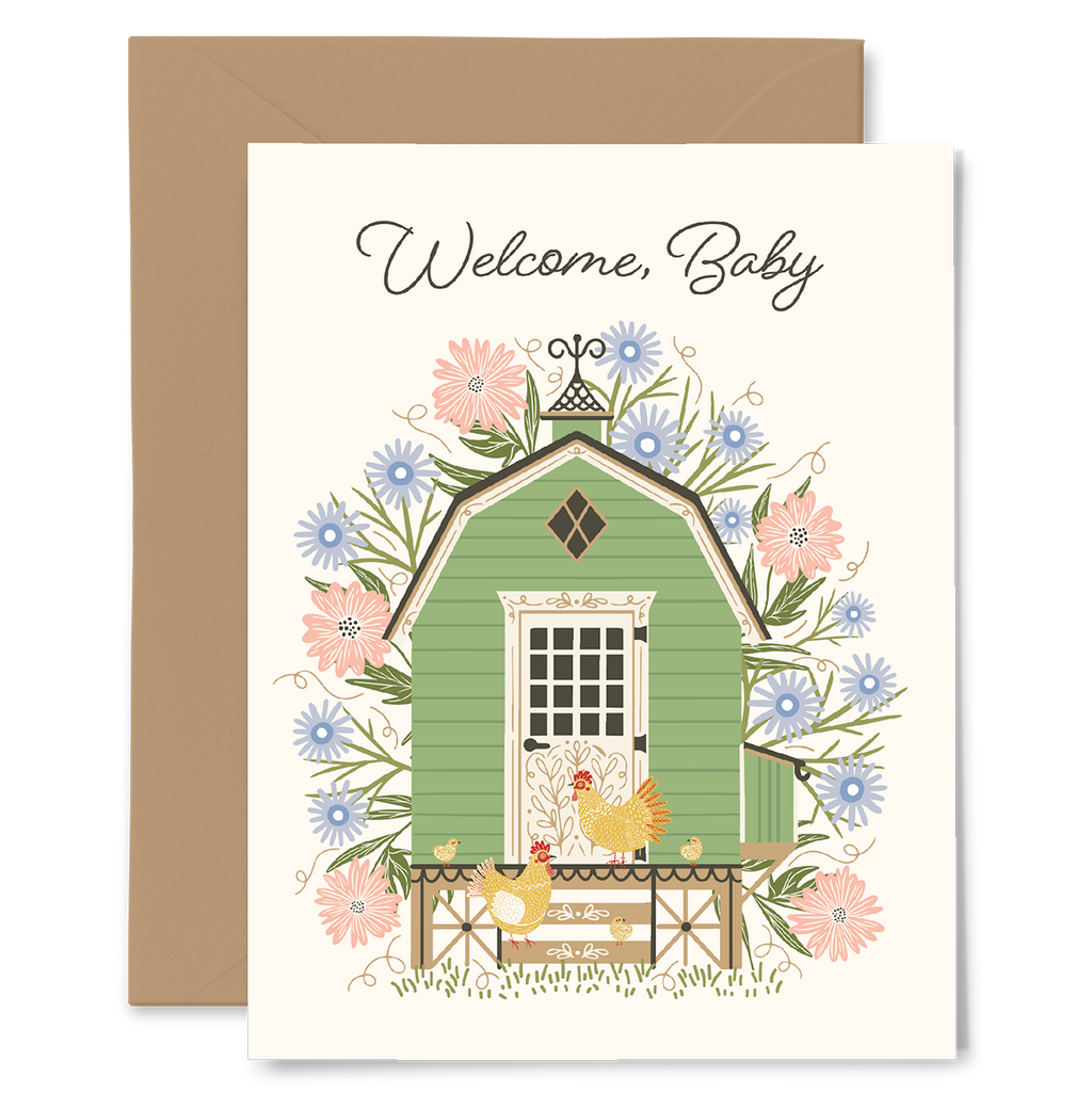 Welcome Baby Chicken Coop Baby Greeting Card