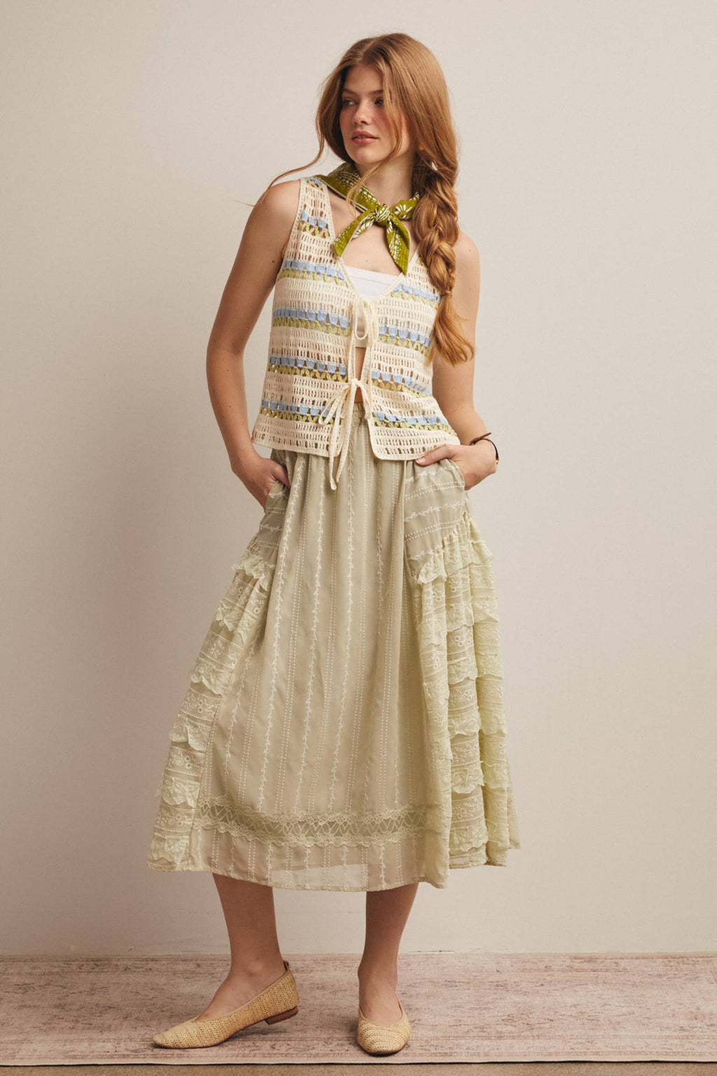 Lace Tiered Midi Skirt