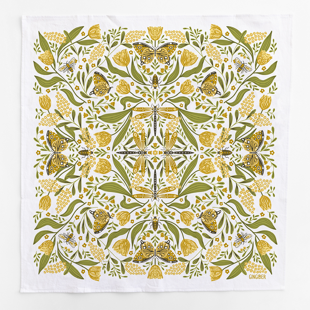 Golden Garden Tea Towel – Butterflies, Floral