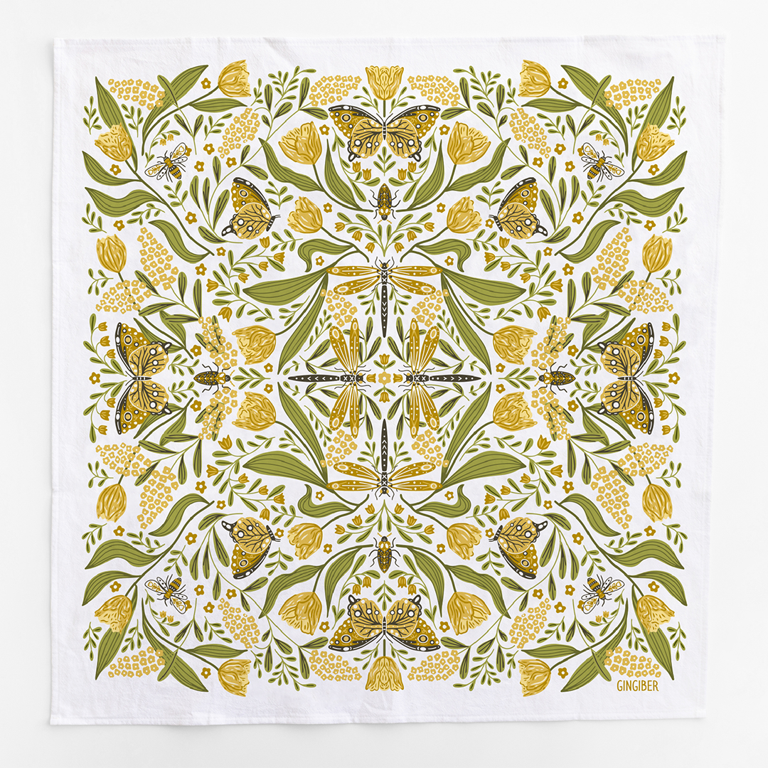 Golden Garden Tea Towel – Butterflies, Floral