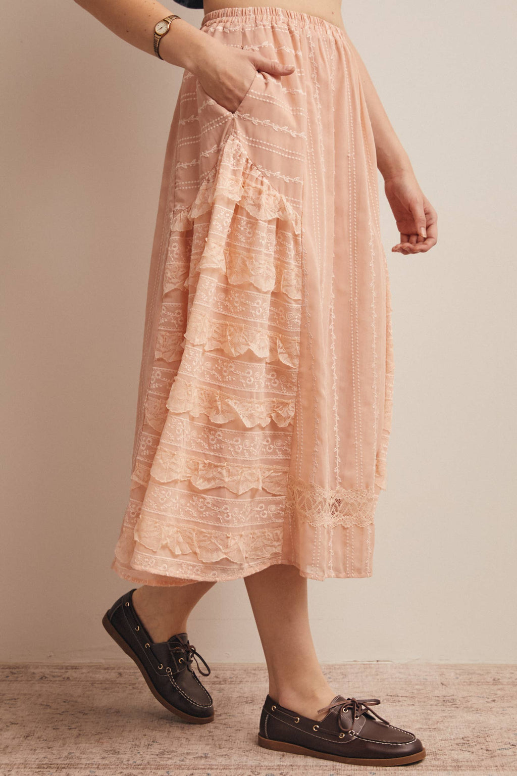 Lace Tiered Midi Skirt