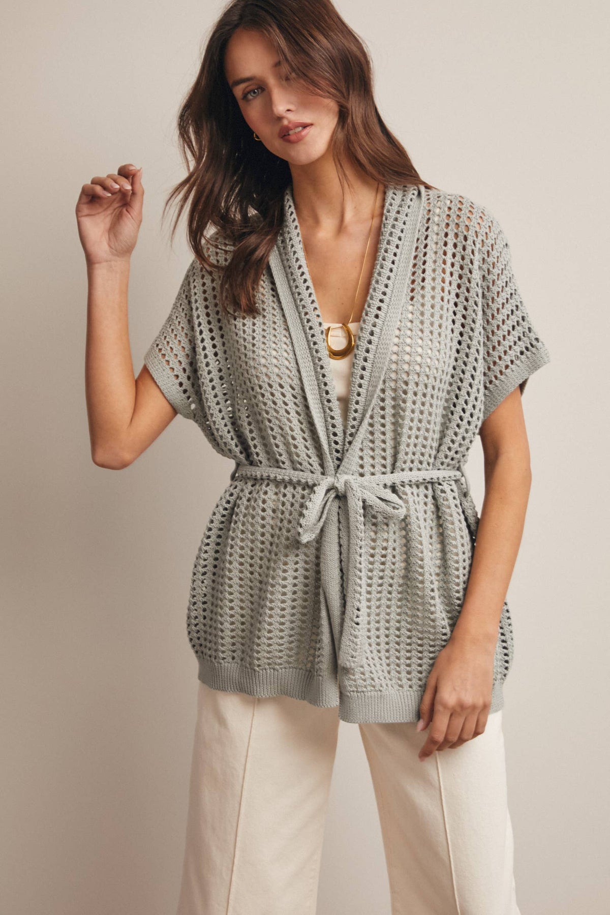 Open Knit Belted Cardigan