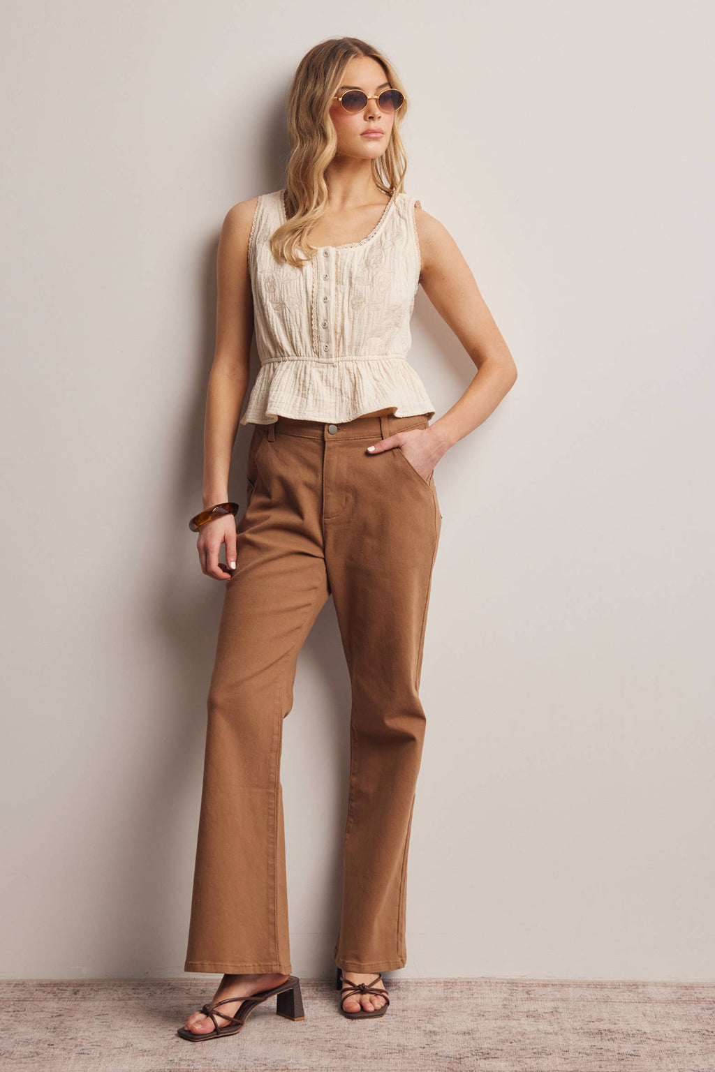 Embroidered Peplum Cotton Tank Top