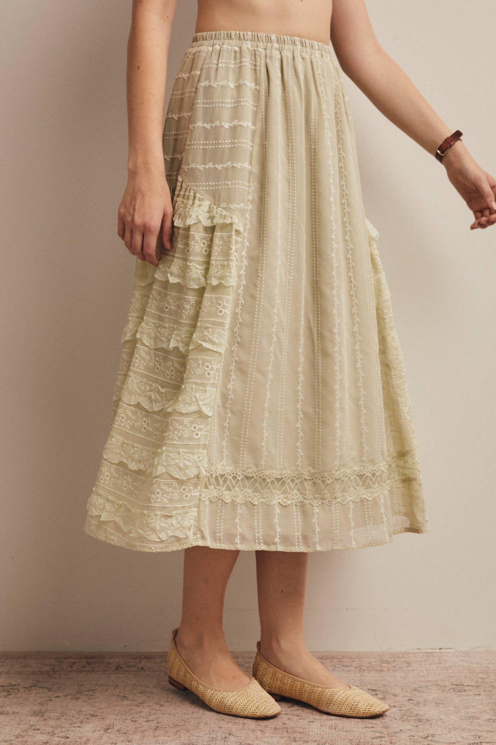 Lace Tiered Midi Skirt