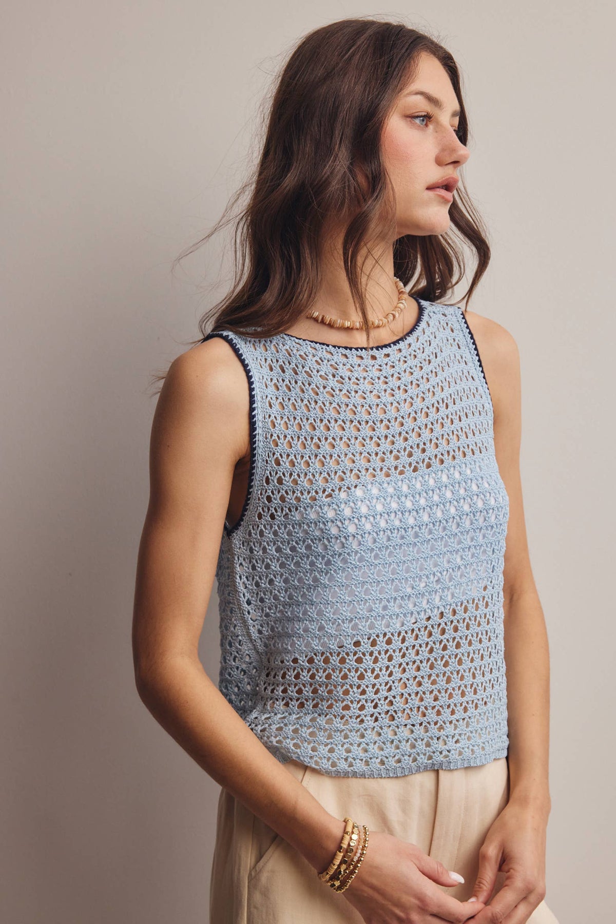 Sleeveless Crochet Knit Top