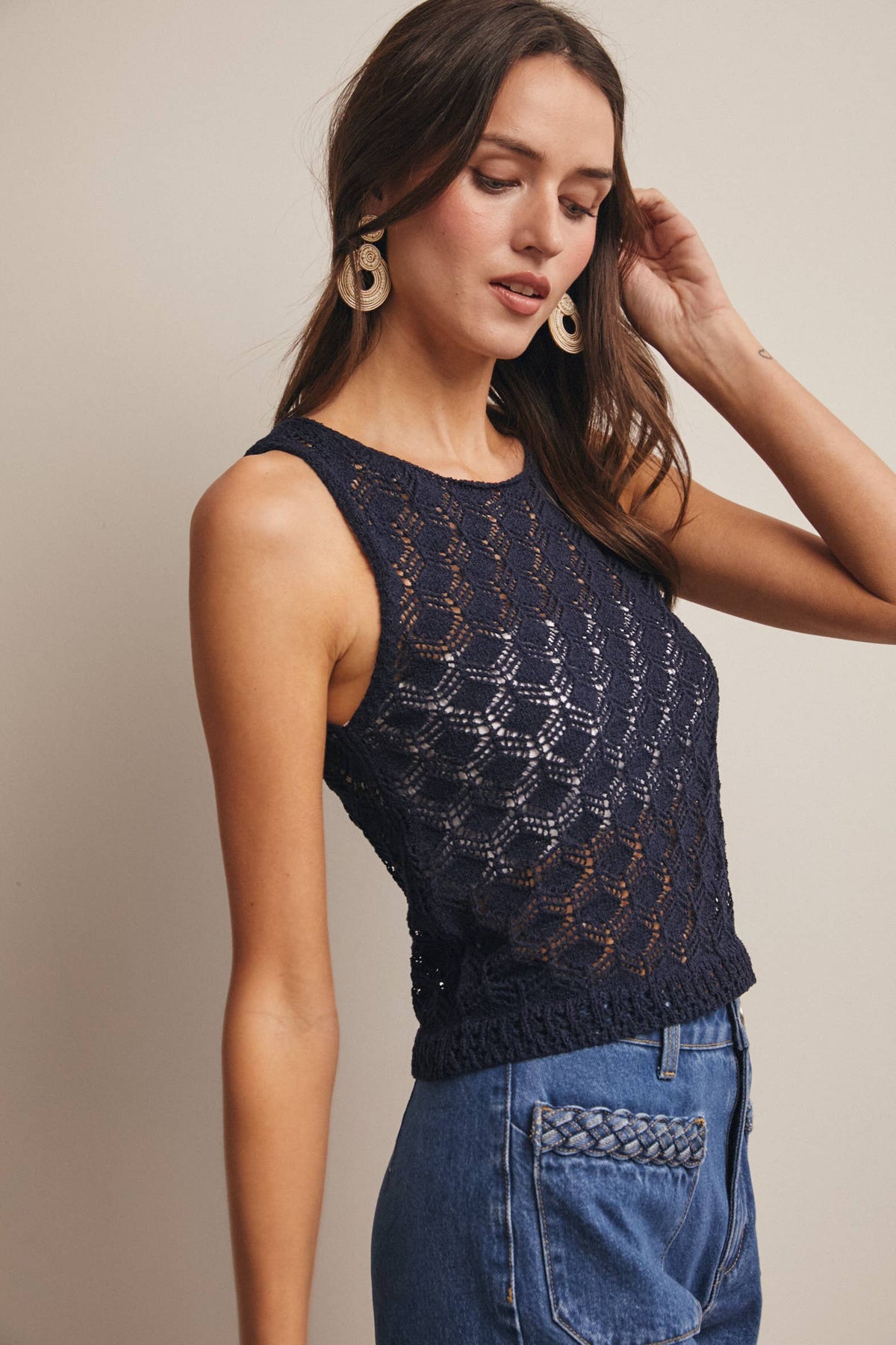 Sleeveless Crochet Knit Tank Top