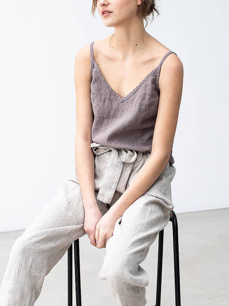 COTTON AND LINEN V-NECK