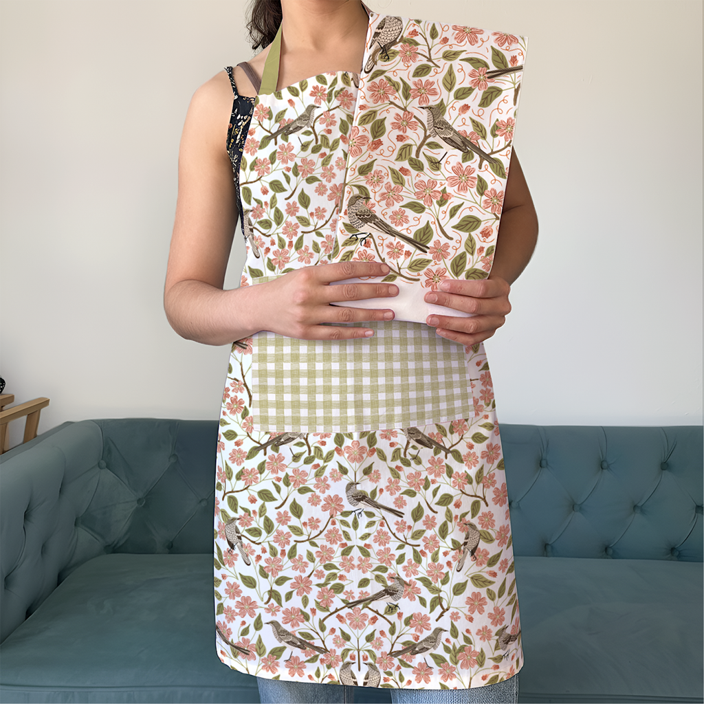 Apple Blossom Apron - Spring Floral Kitchen Linen Apron
