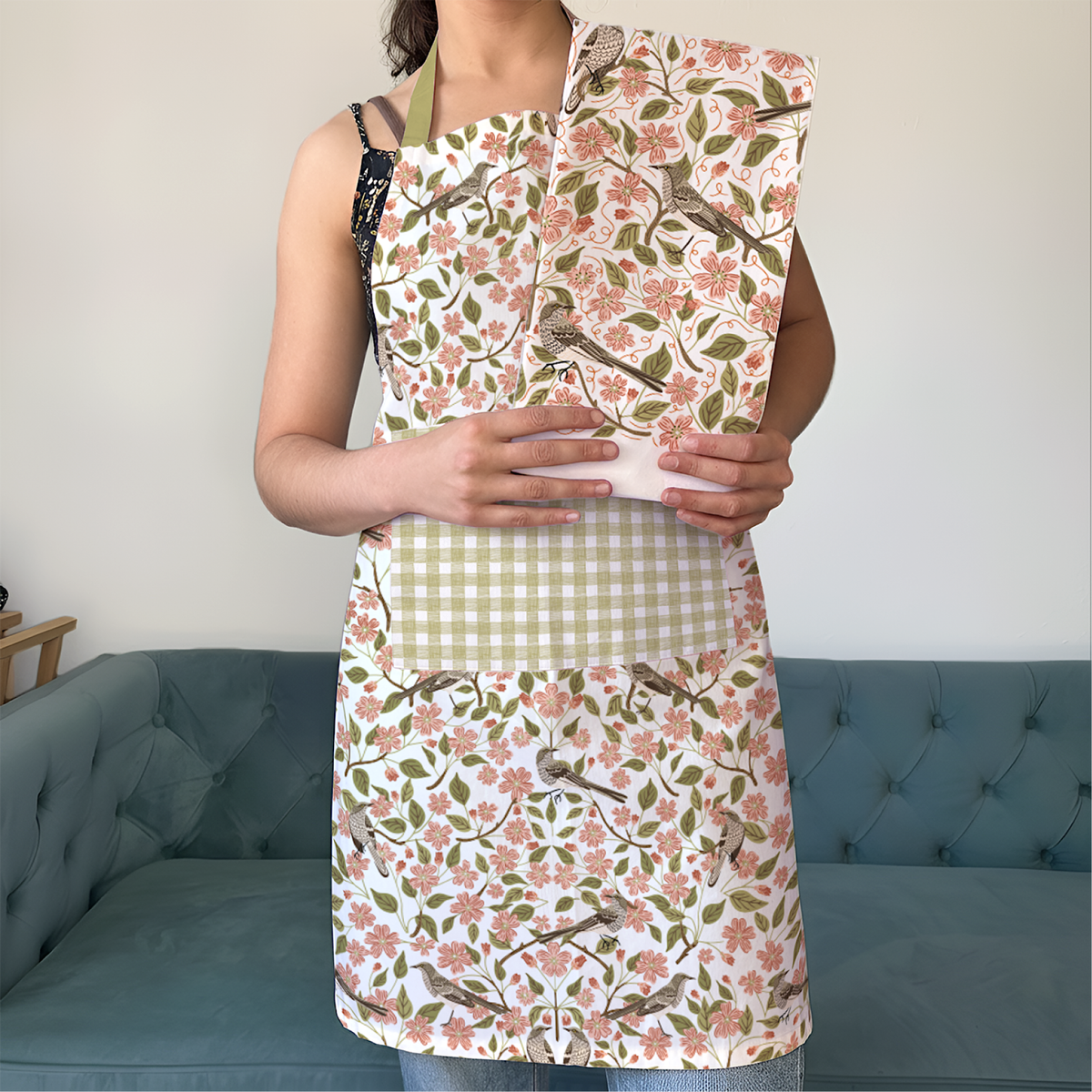 Apple Blossom Apron - Spring Floral Kitchen Linen Apron