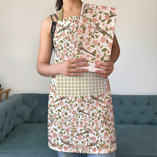Apple Blossom Apron - Spring Floral Kitchen Linen Apron