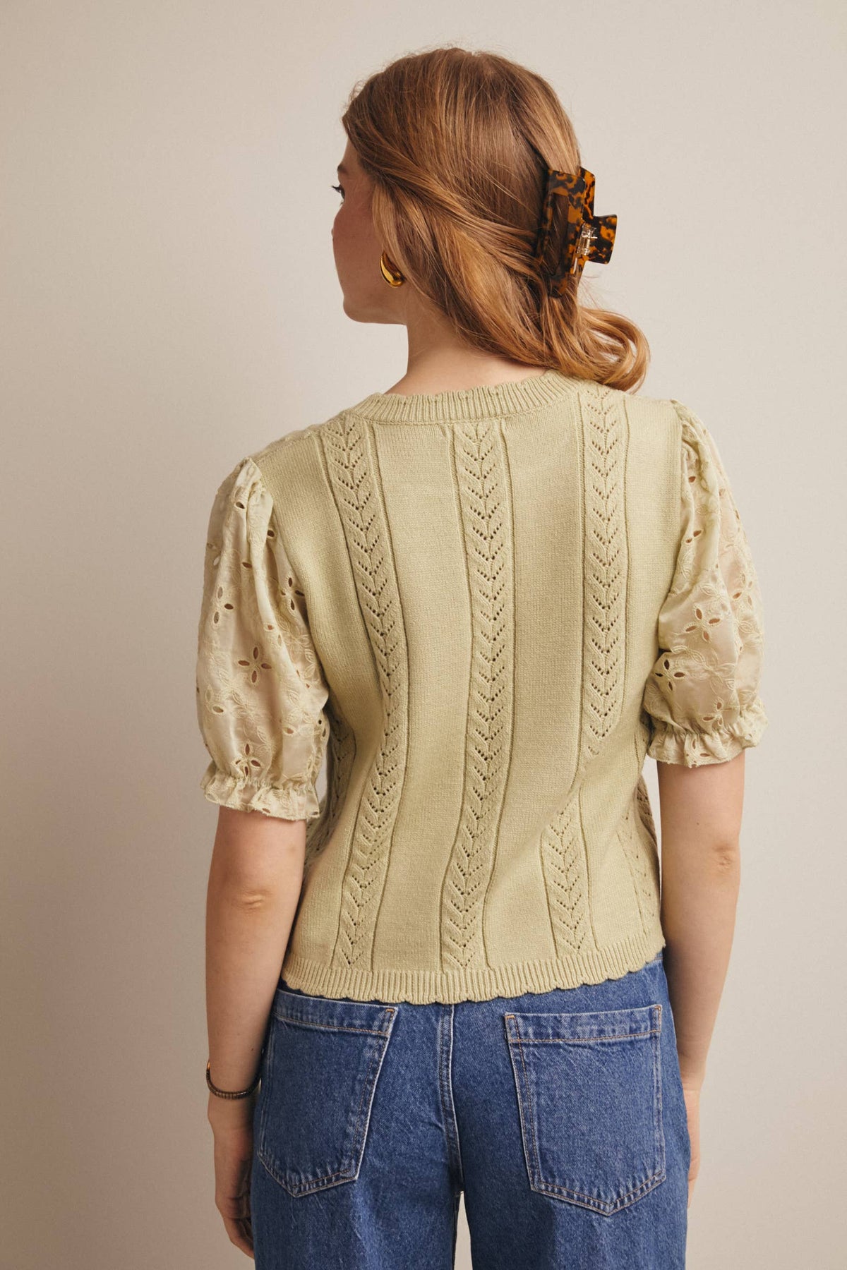 Lace Puff Sleeve Knit Top