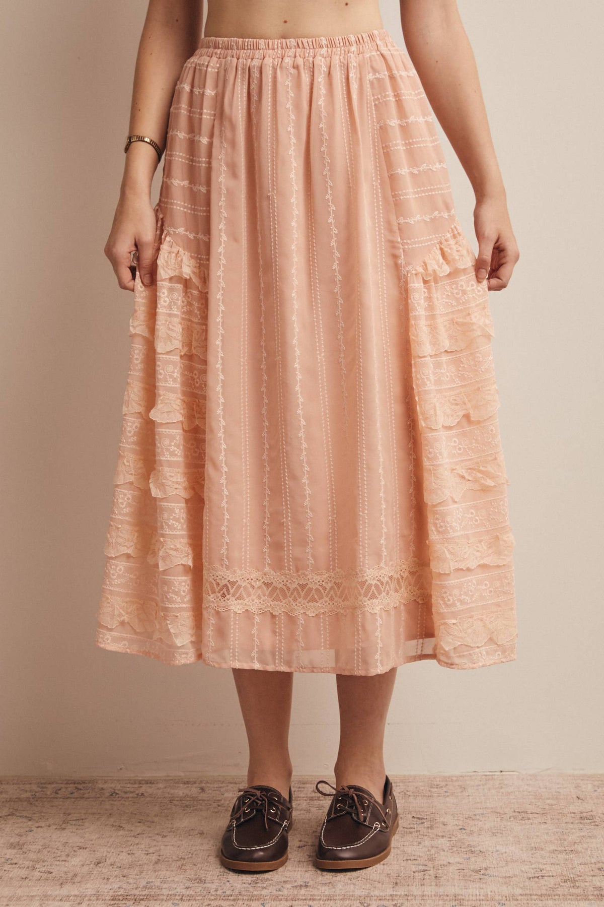 Lace Tiered Midi Skirt