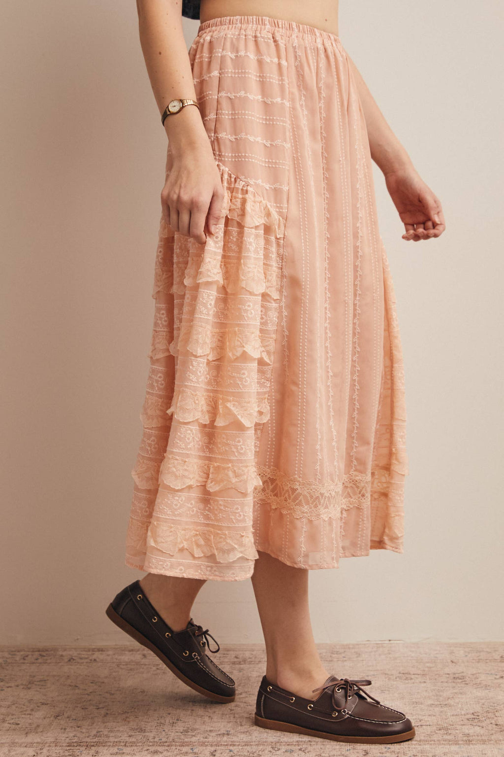 Lace Tiered Midi Skirt