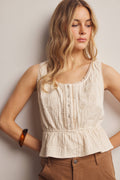 Embroidered Peplum Cotton Tank Top