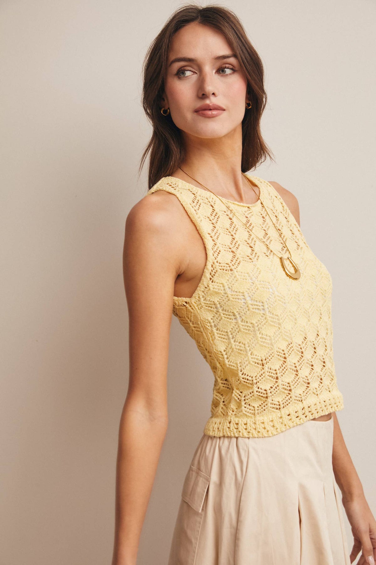 Sleeveless Crochet Knit Tank Top