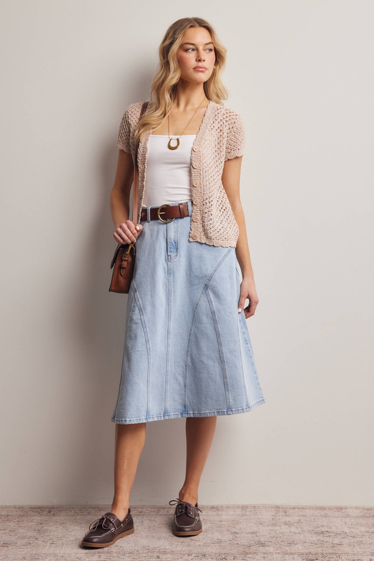 Open-Knit Short-Sleeve Crochet Cardigan Top