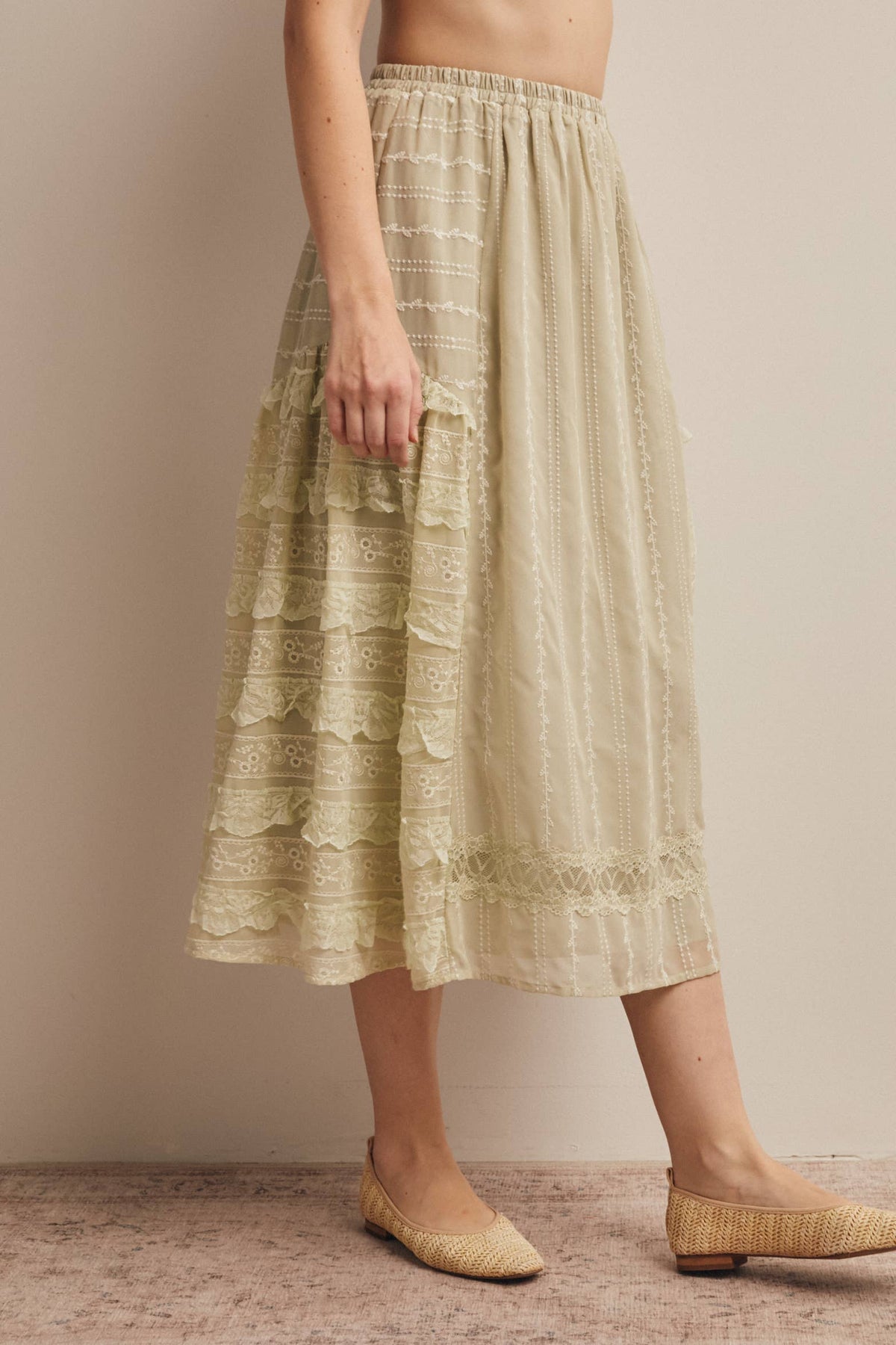 Lace Tiered Midi Skirt