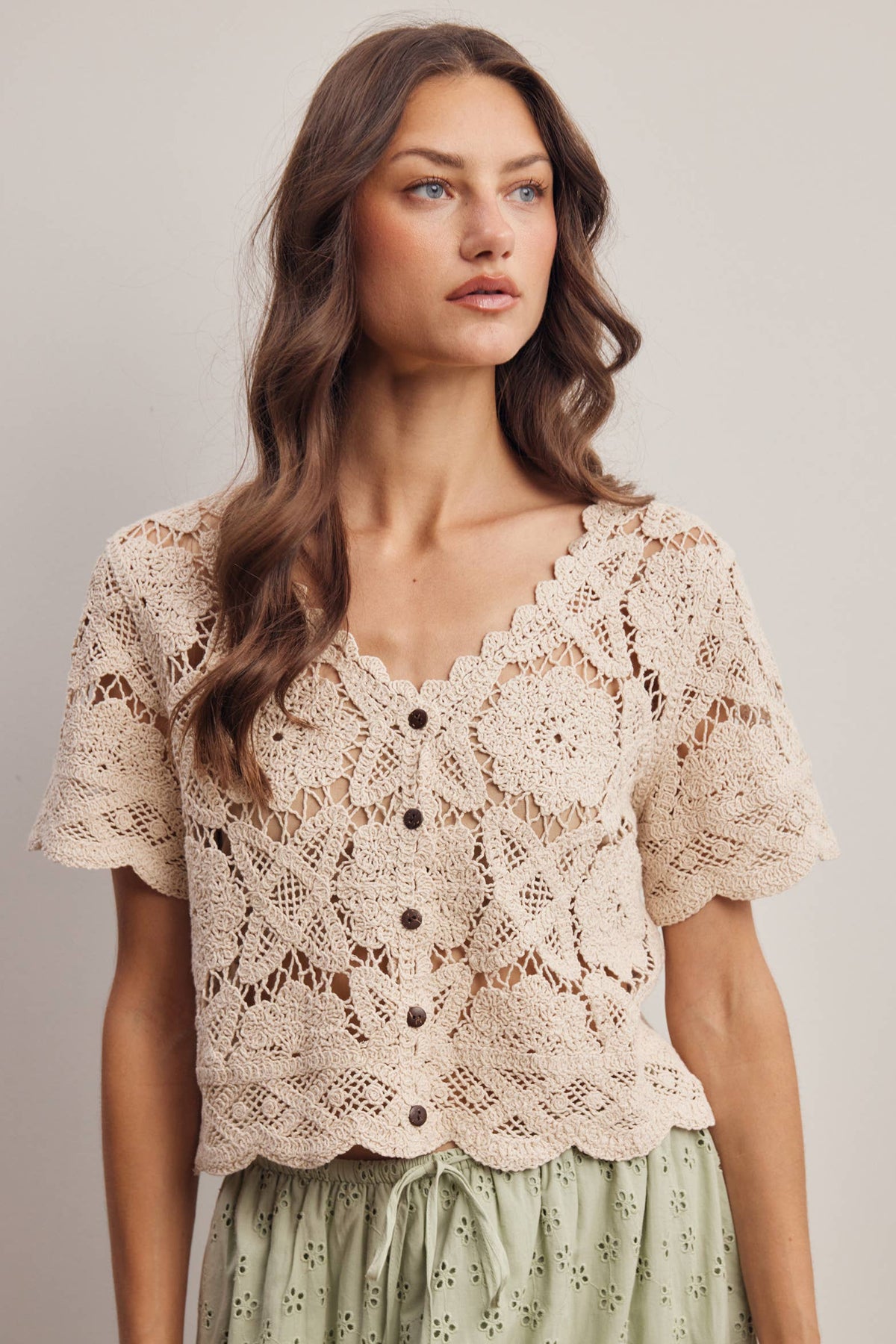 Crochet Lace Short Sleeve Top