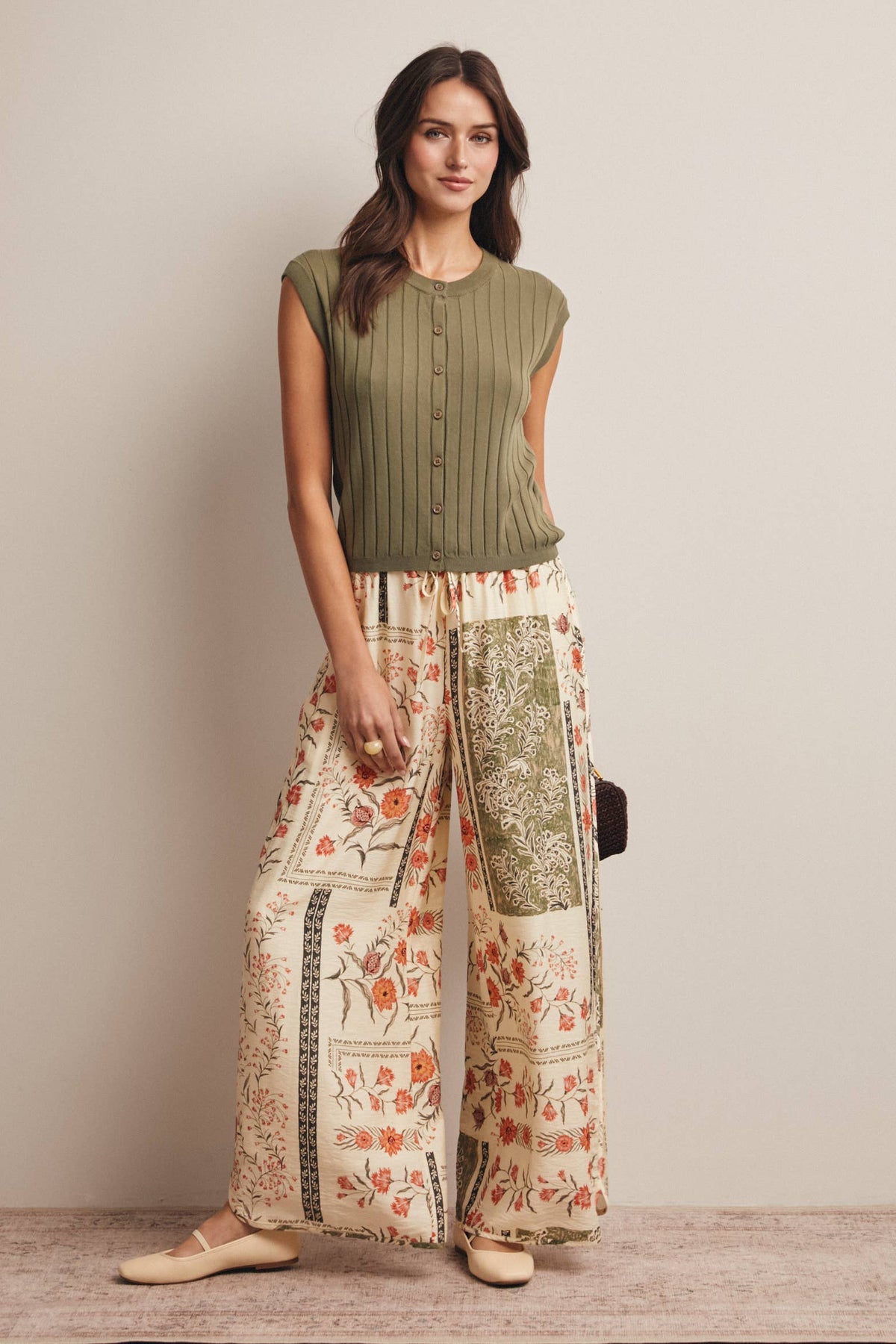Ribbed Button-Front Knit Tank