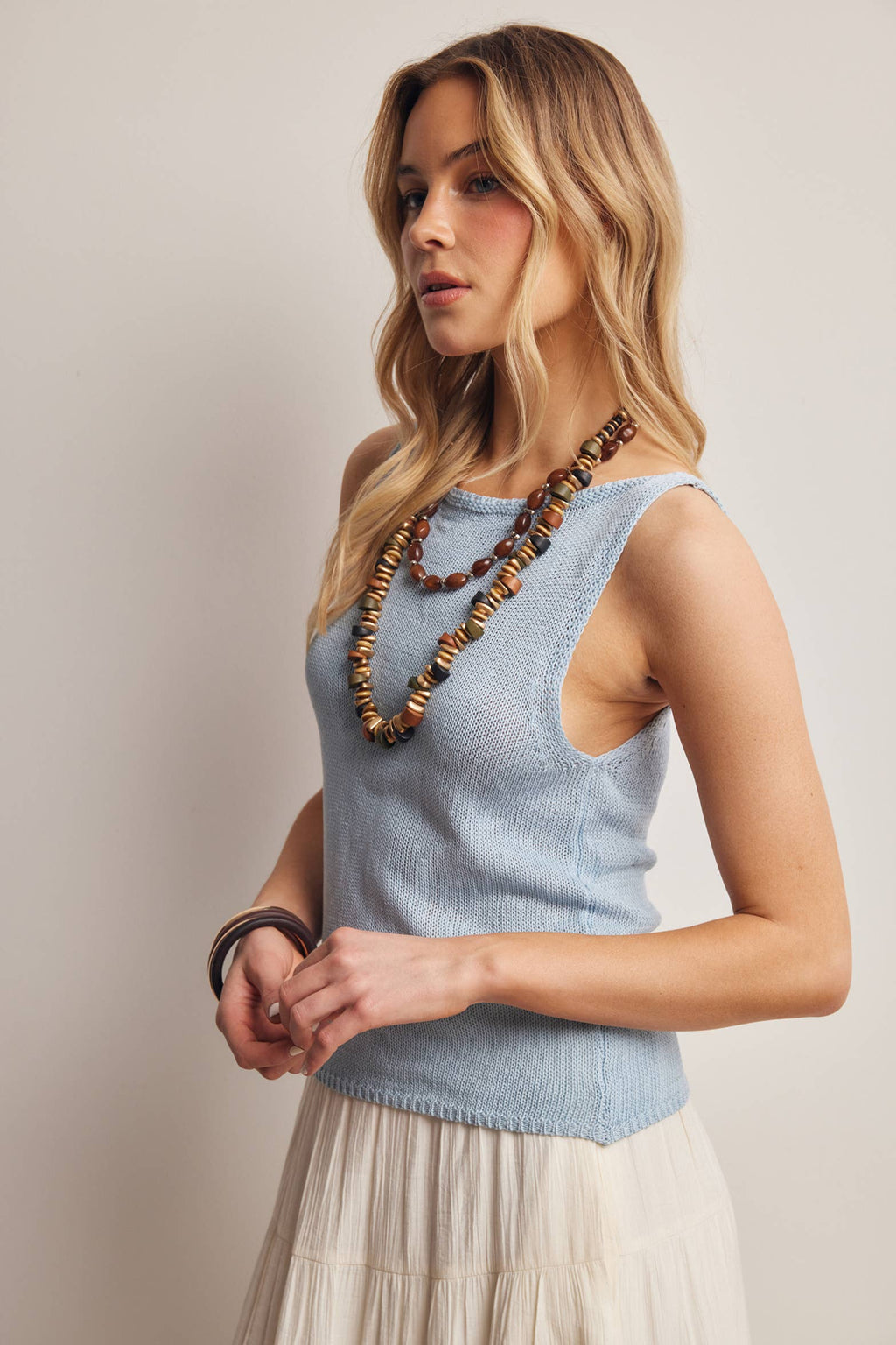 Sleeveless Cotton Knit Tank Top