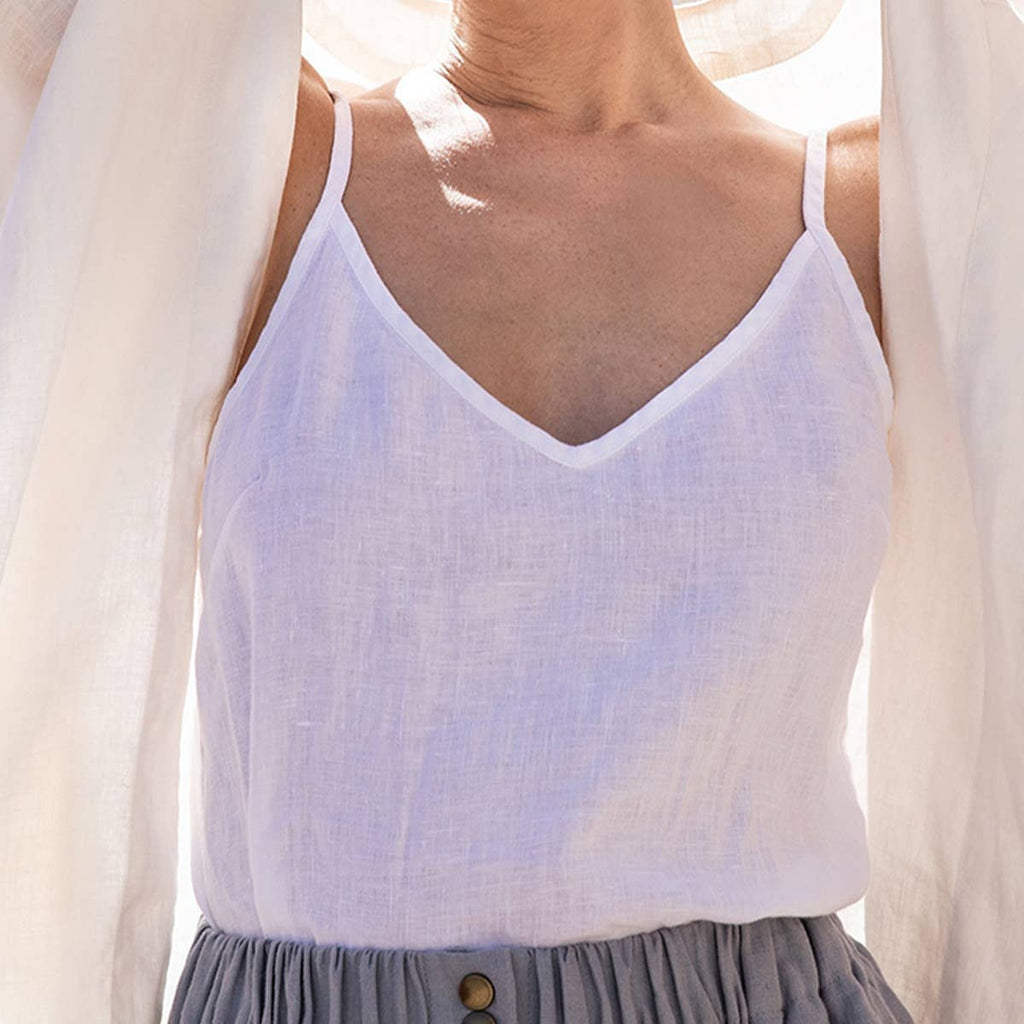 COTTON AND LINEN V-NECK