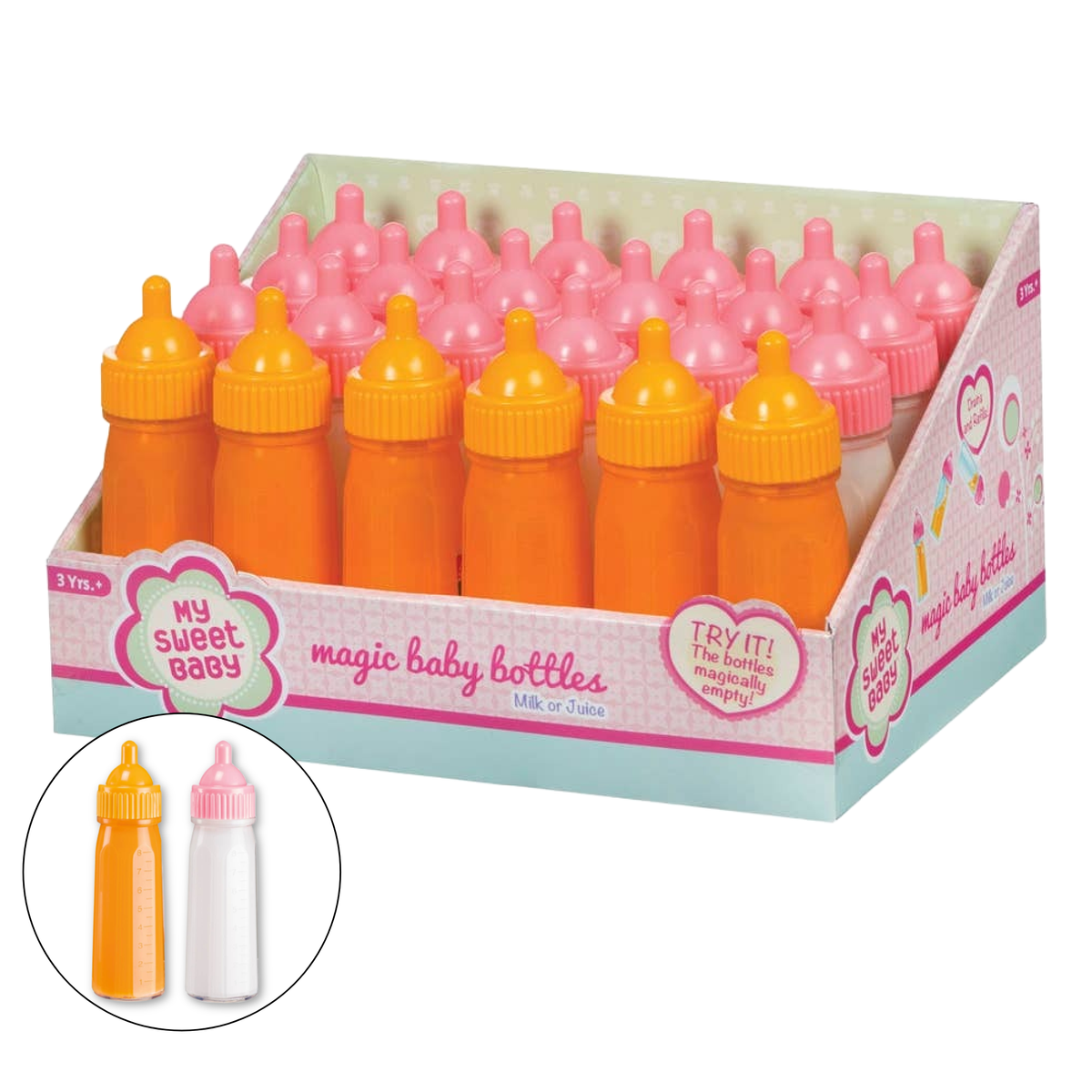 My Sweet Baby Large Magic Bottle, 4.75", Milk & Orange Juice