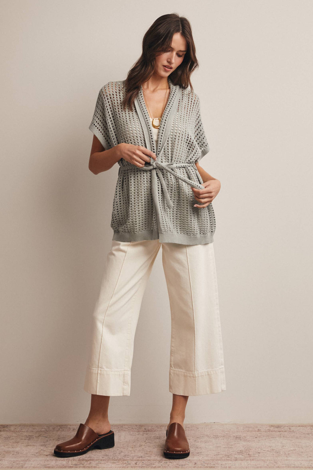 Open Knit Belted Cardigan