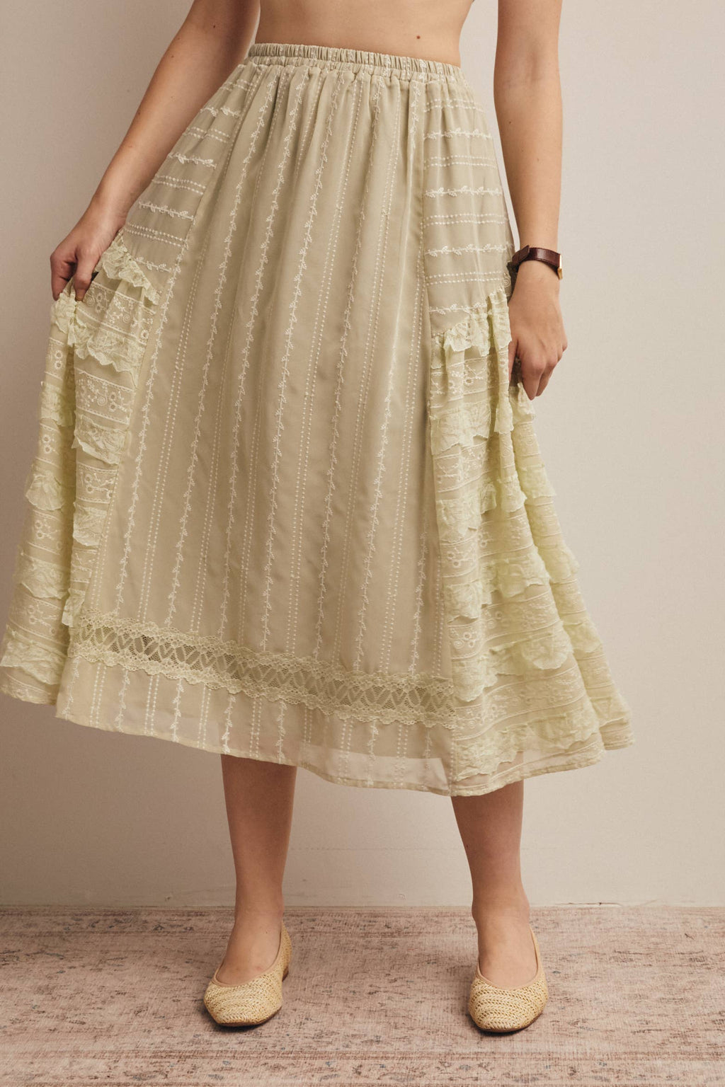 Lace Tiered Midi Skirt