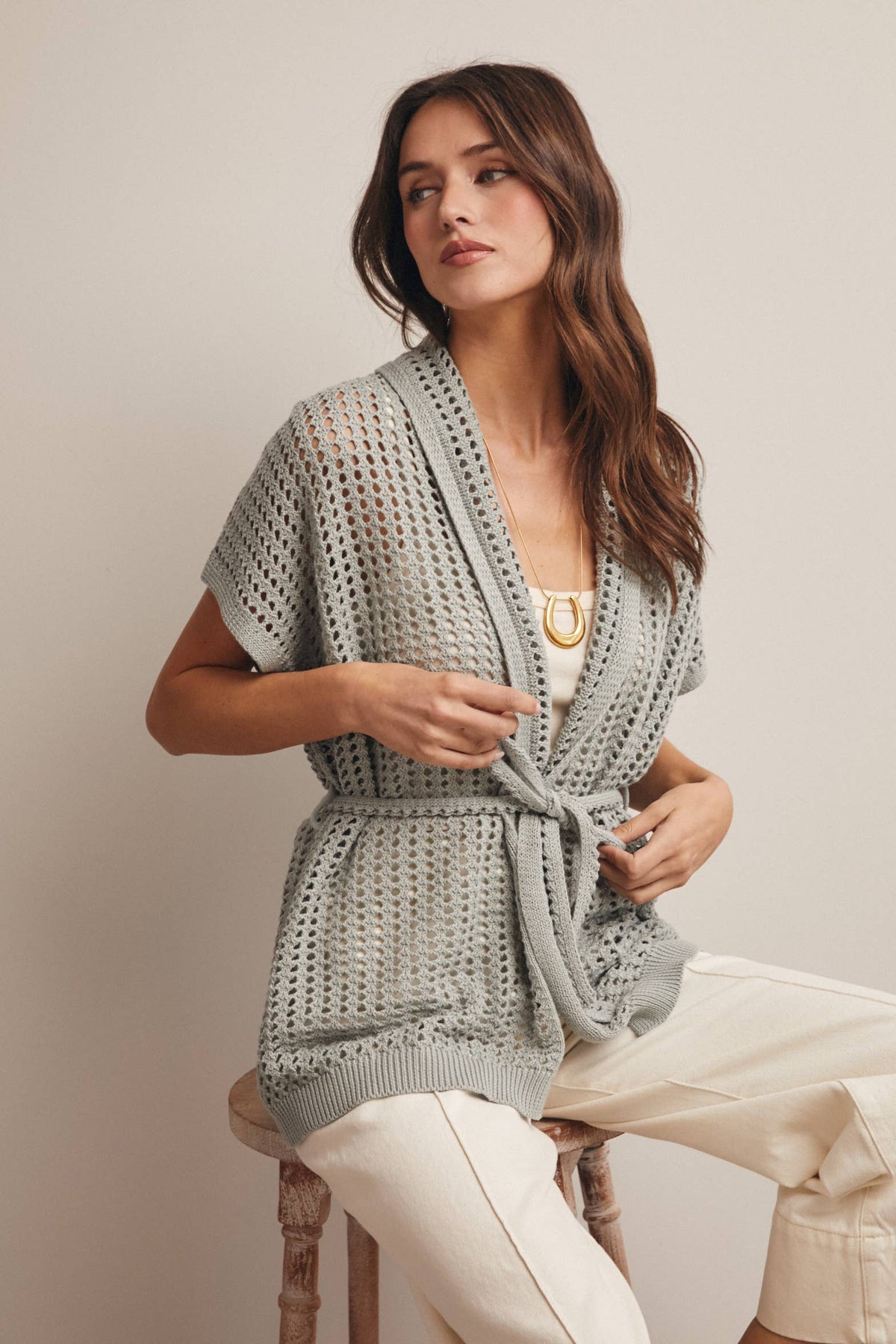 Open Knit Belted Cardigan