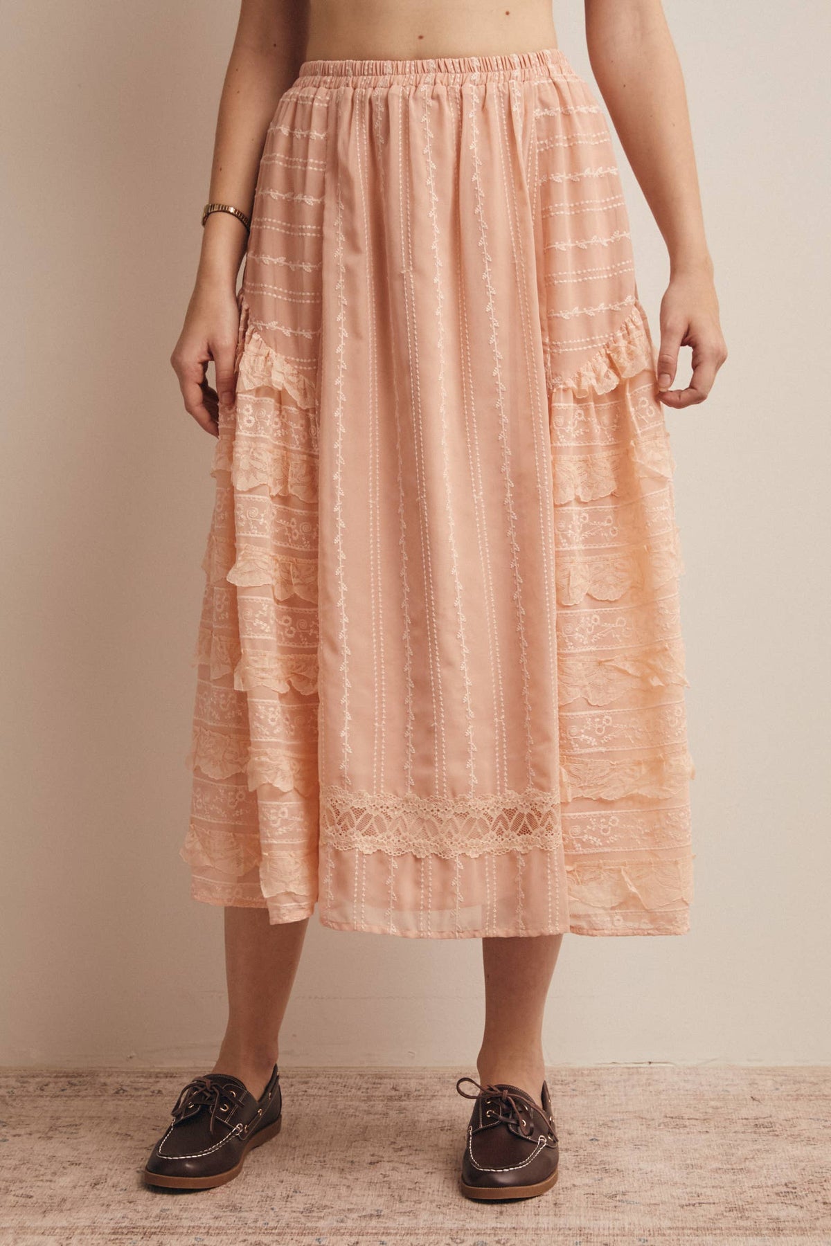 Lace Tiered Midi Skirt